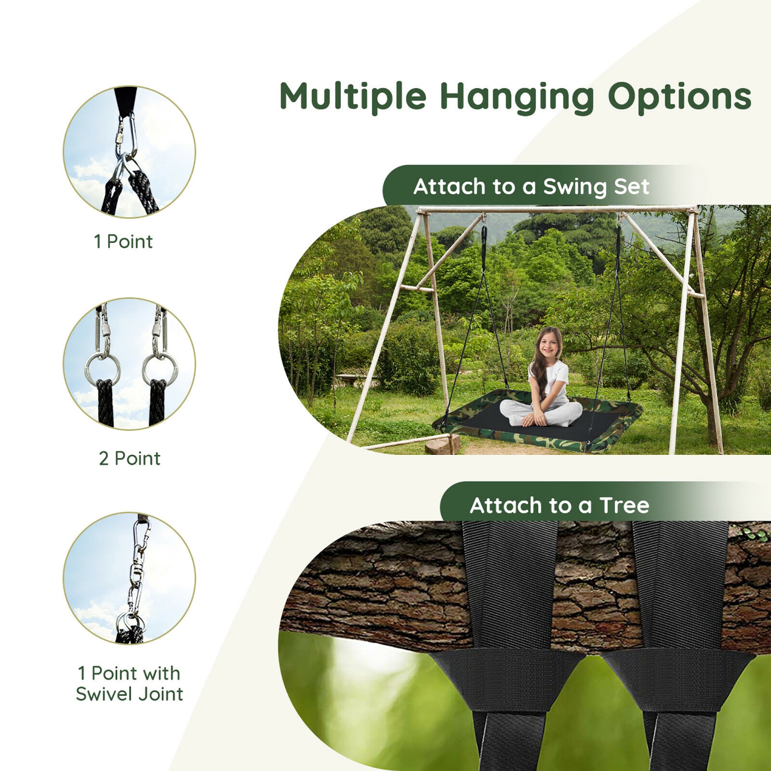 Goplus 700lb Giant 60'' Platform Tree Swing Outdoor w/ 2 Hanging Straps