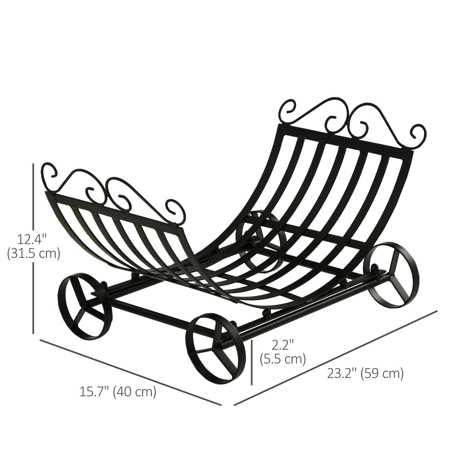 Outsunny 23" Firewood Log Rack Curved Fireplace Log Holder Stylish Wood Storage Carrier with Scrolls, for Outdoor and Indoor Use, Black