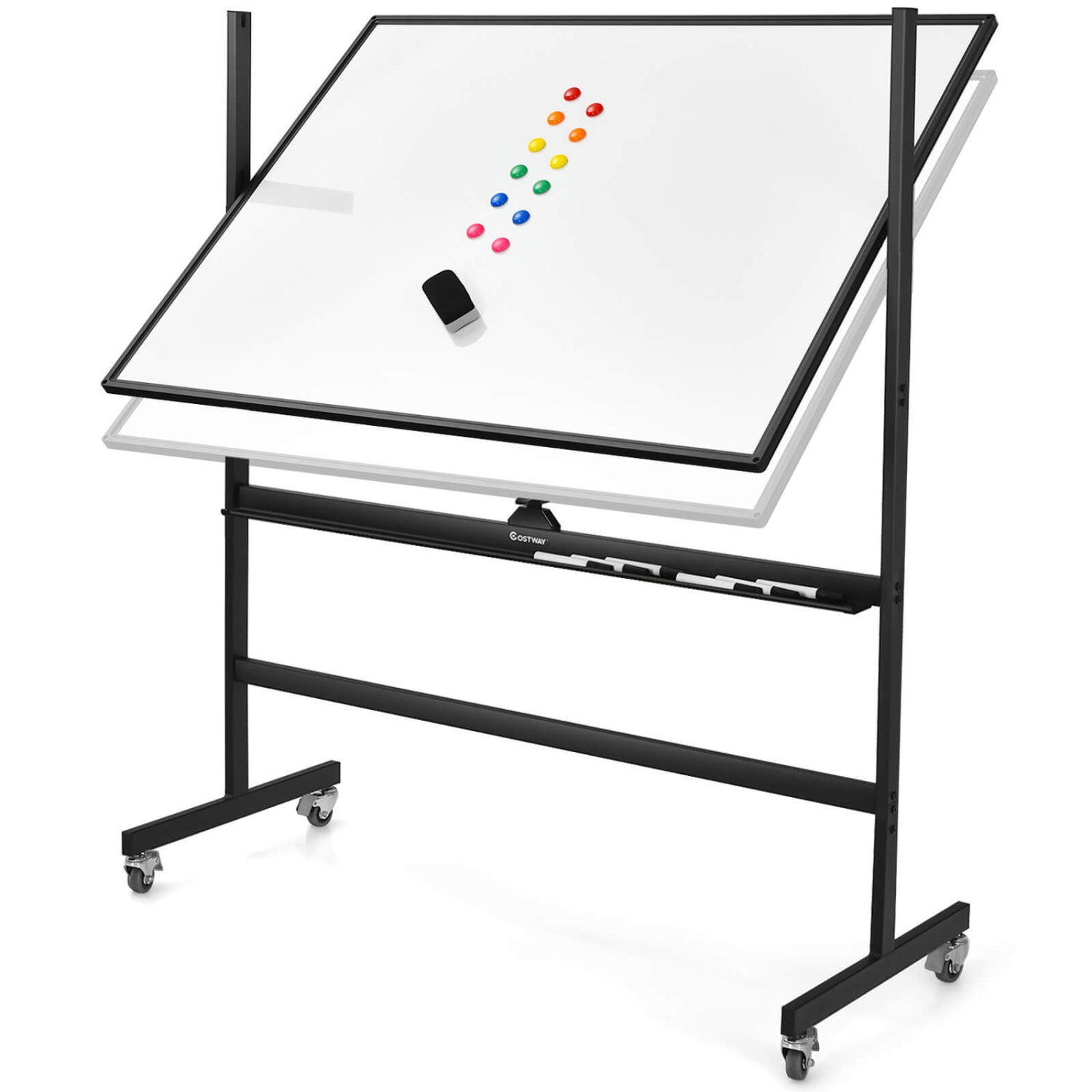 Costway 48"x36" Mobile Magnetic Double-Sided Reversible Whiteboard Height Adjust