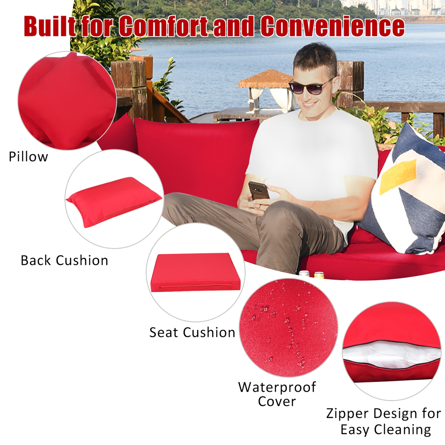 7PCS Patio Rattan Furniture Set Sectional Sofa Garden Cushion