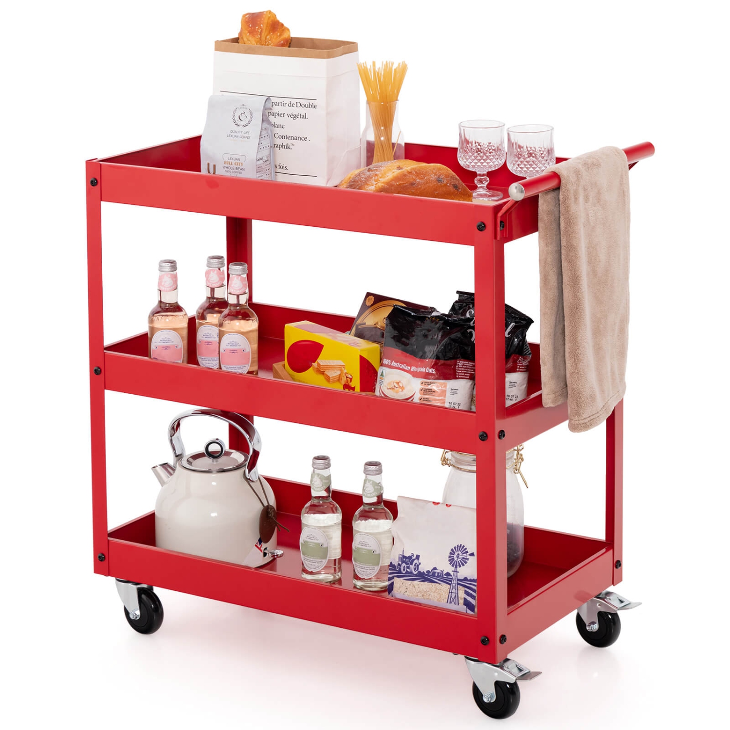 Costway 3-Tier Utility Cart Metal Mental Storage Service Trolley 330lbs Capacity