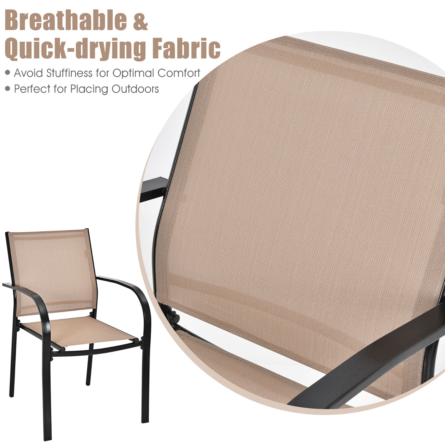 Costway Set of 2 Patio Dining Chairs Stackable with Armrests Garden Deck Brown