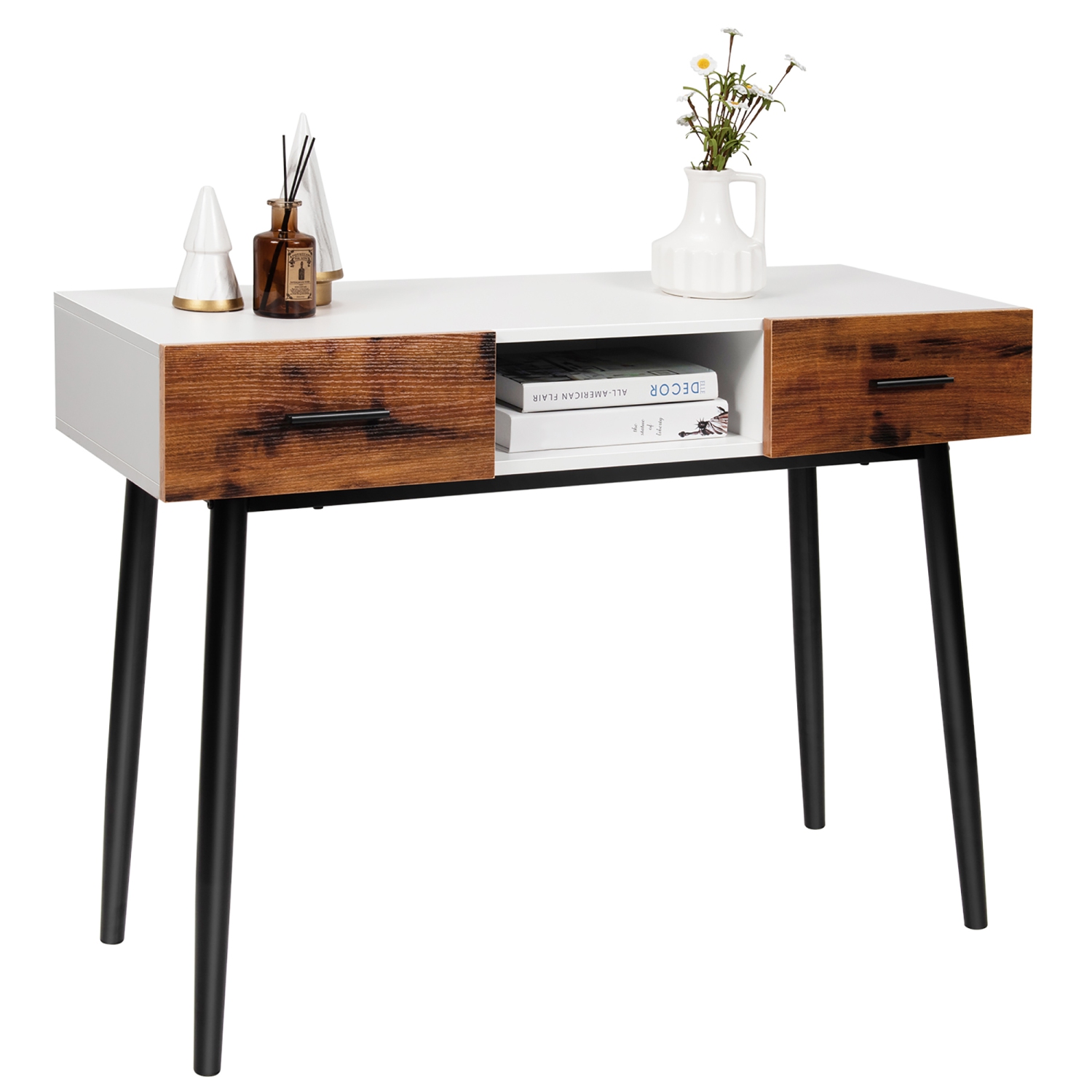 Costway 42" Industrial Console Table with Storage Drawers Open Shelf Entryway