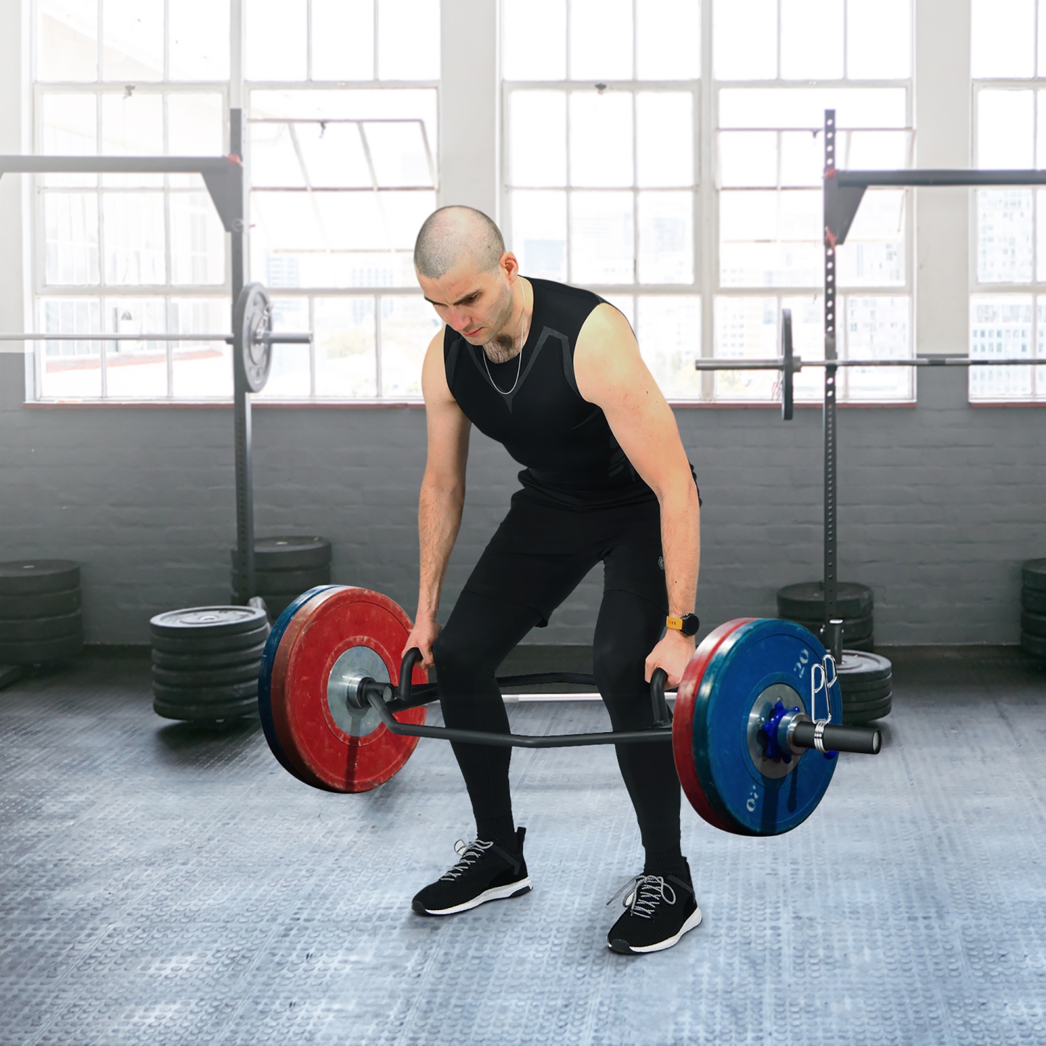 Costway 56" Olympic Tarp Bar W/ Knurled Handles for Weight Lifting and Body Building