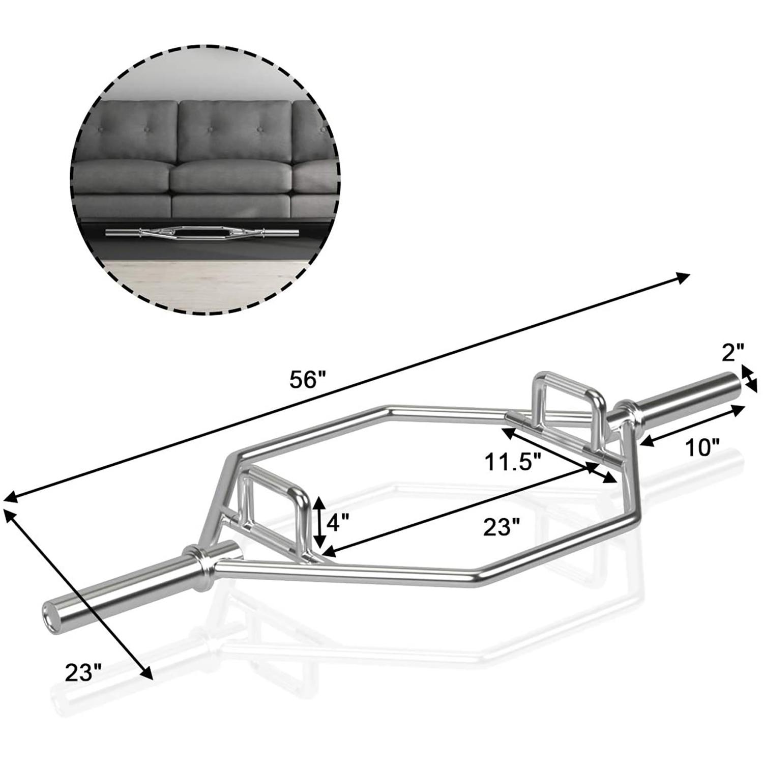 56" Olympic Tarp Bar W/ Knurled Handles for Weight Lifting and Bodybuilding Black\Silver