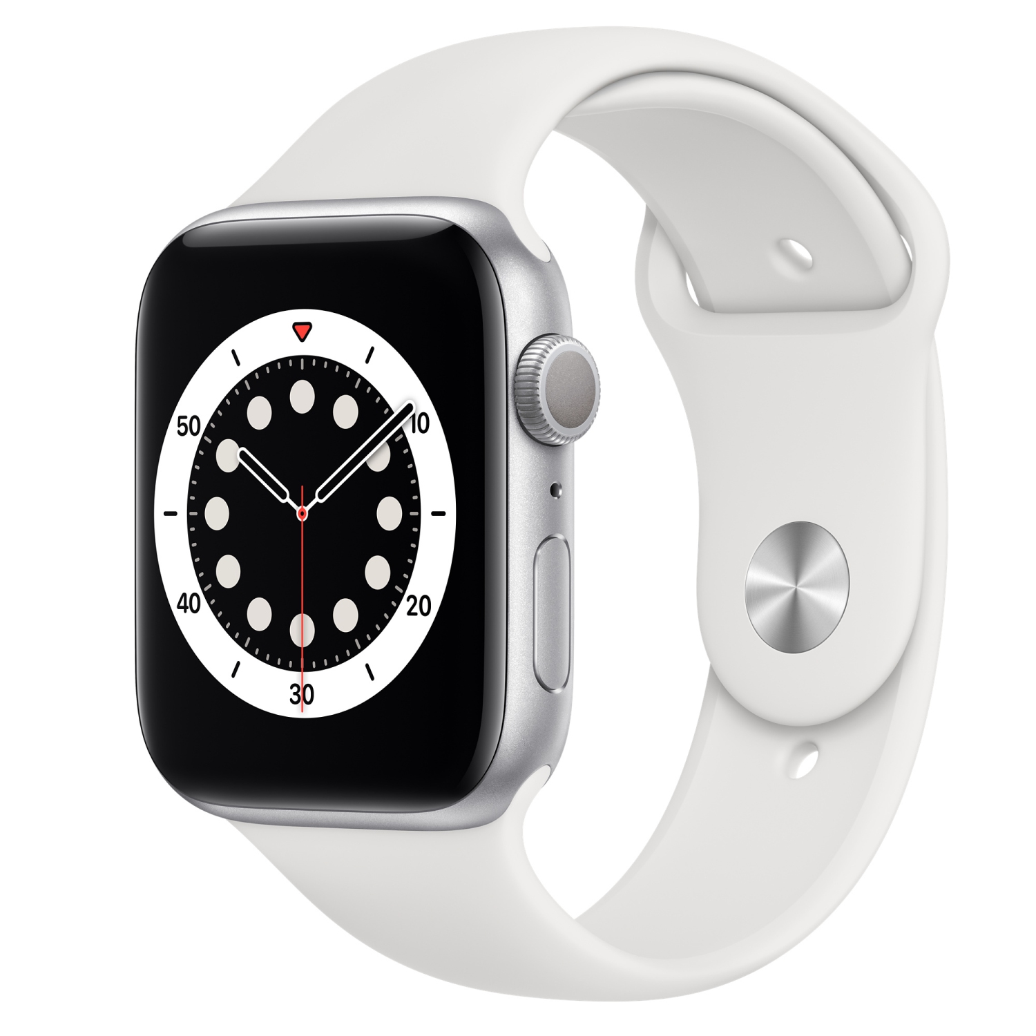 Refurbished (Good) - Apple Watch Series 6 (GPS + Cellular) 44mm Silver Aluminum Case with White Sport Band - Refurbished (R2 Certified)