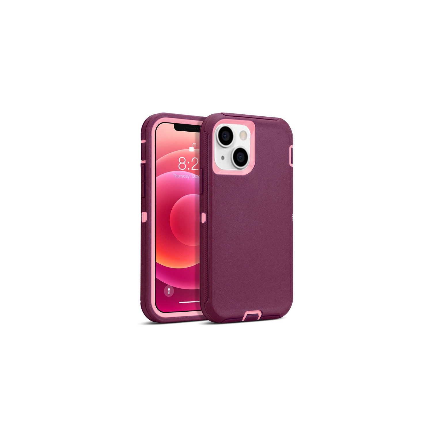 【CSmart】 Anti-Drop Triple 3 Layers Shockproof Heavy Duty Defender Hard Case for iPhone 13, Pink Rose