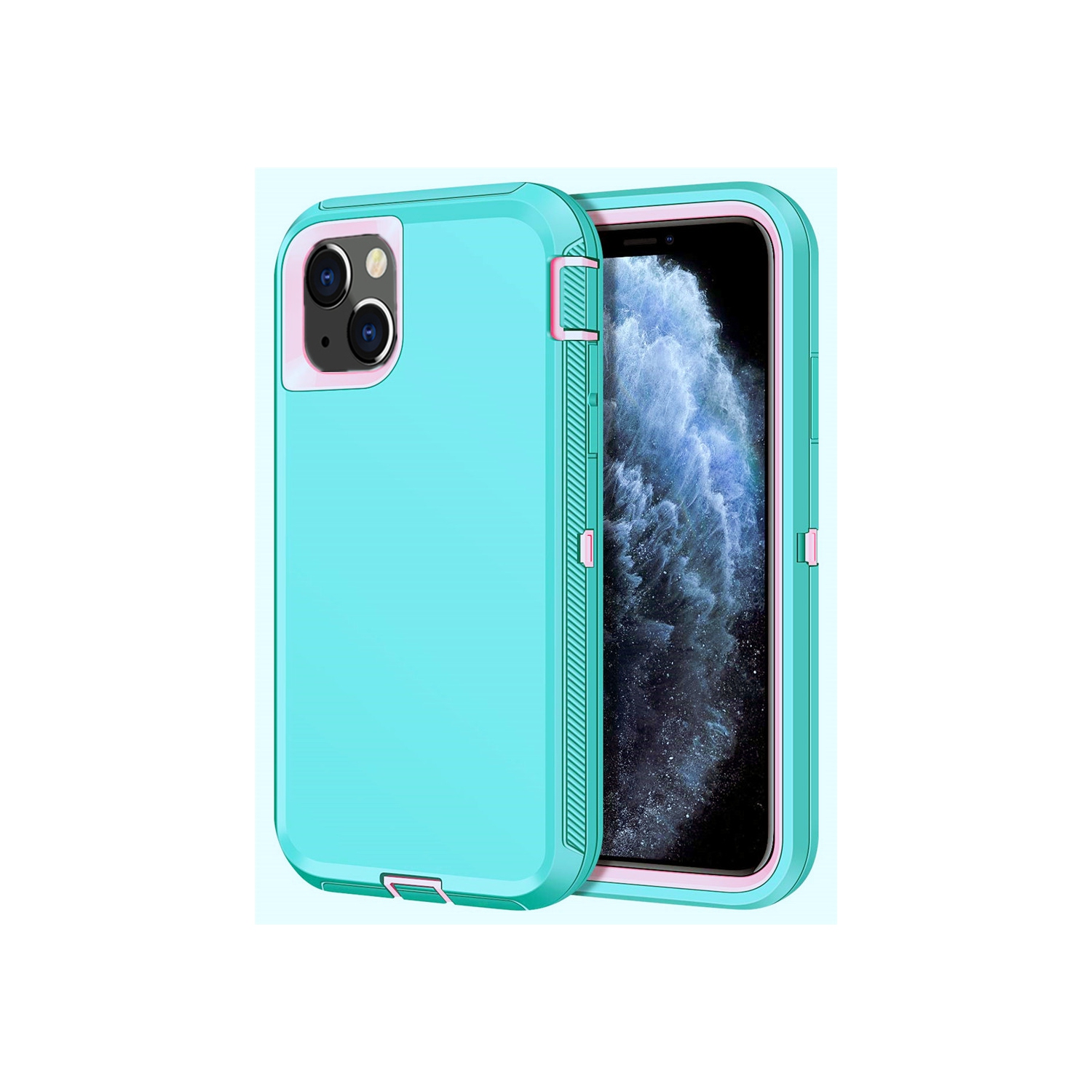 【CSmart】 Étui Coque rigide anti-chute triple 3 couches antichoc robuste Defender pour iPhone 13 Mini, menthe