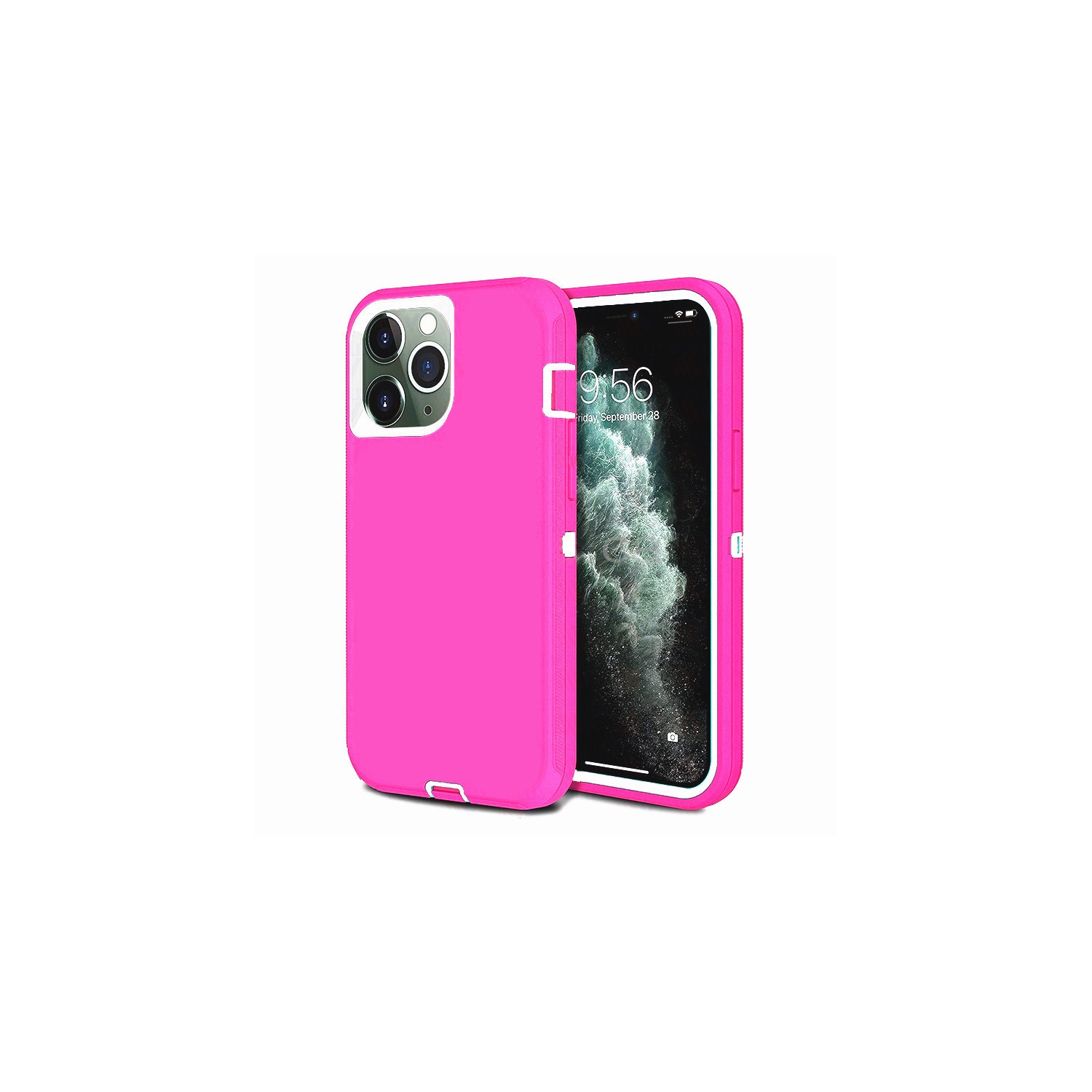 【CSmart】 Étui Coque rigide anti-chute triple 3 couches antichoc robuste Defender pour iPhone 13 Pro Max, rose vif