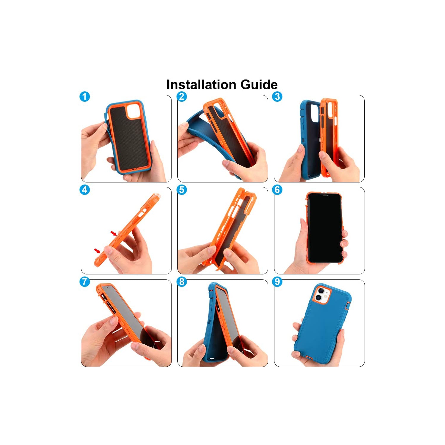 【CSmart】 Étui Coque rigide anti-chute triple 3 couches antichoc robuste Defender pour iPhone 13 Pro Max, bleu marine