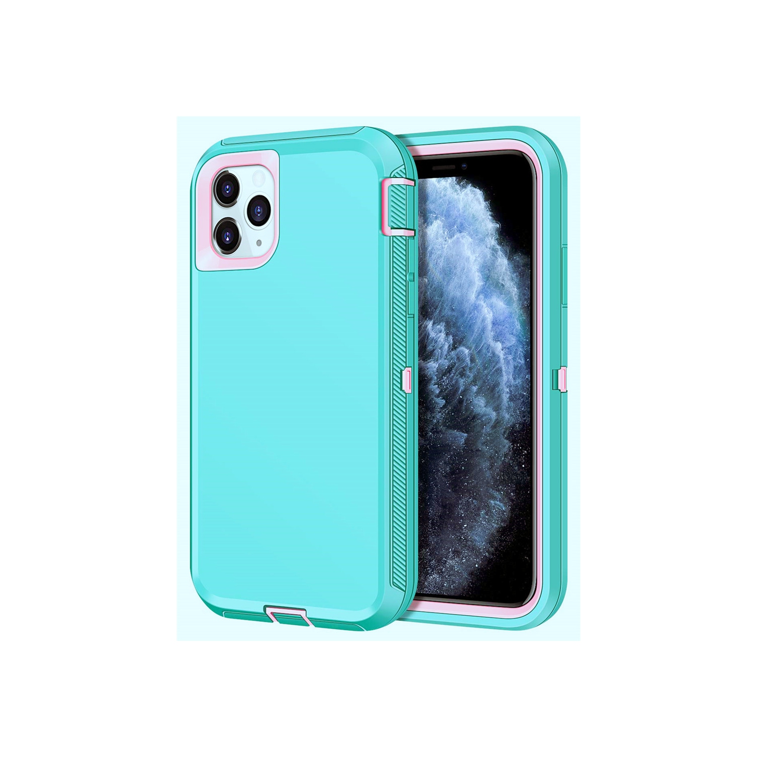 【CSmart】 Anti-Drop Triple 3 Layers Shockproof Heavy Duty Defender Hard Case for iPhone 13 Pro, Mint