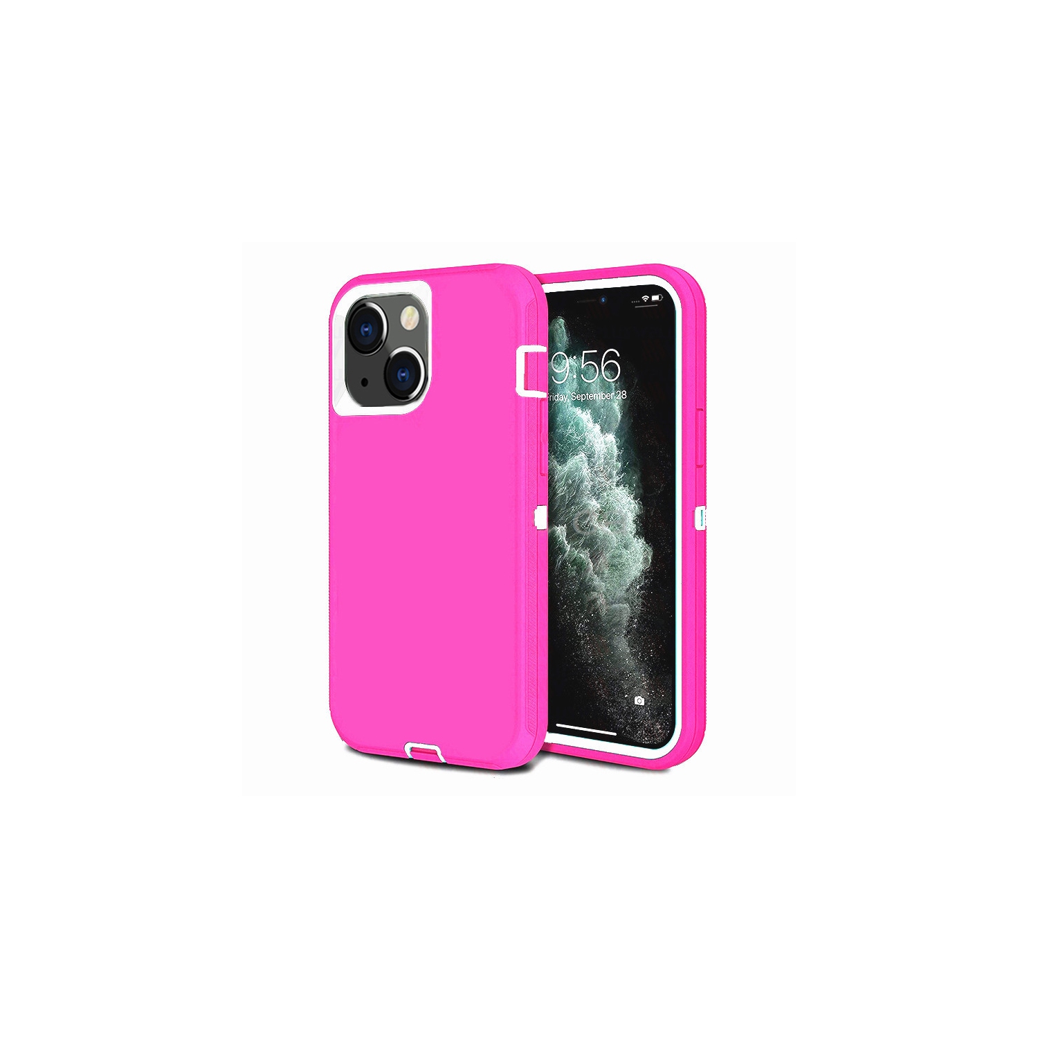 【CSmart】 Anti-Drop Triple 3 Layers Shockproof Heavy Duty Defender Hard Case for iPhone 13, Hot Pink