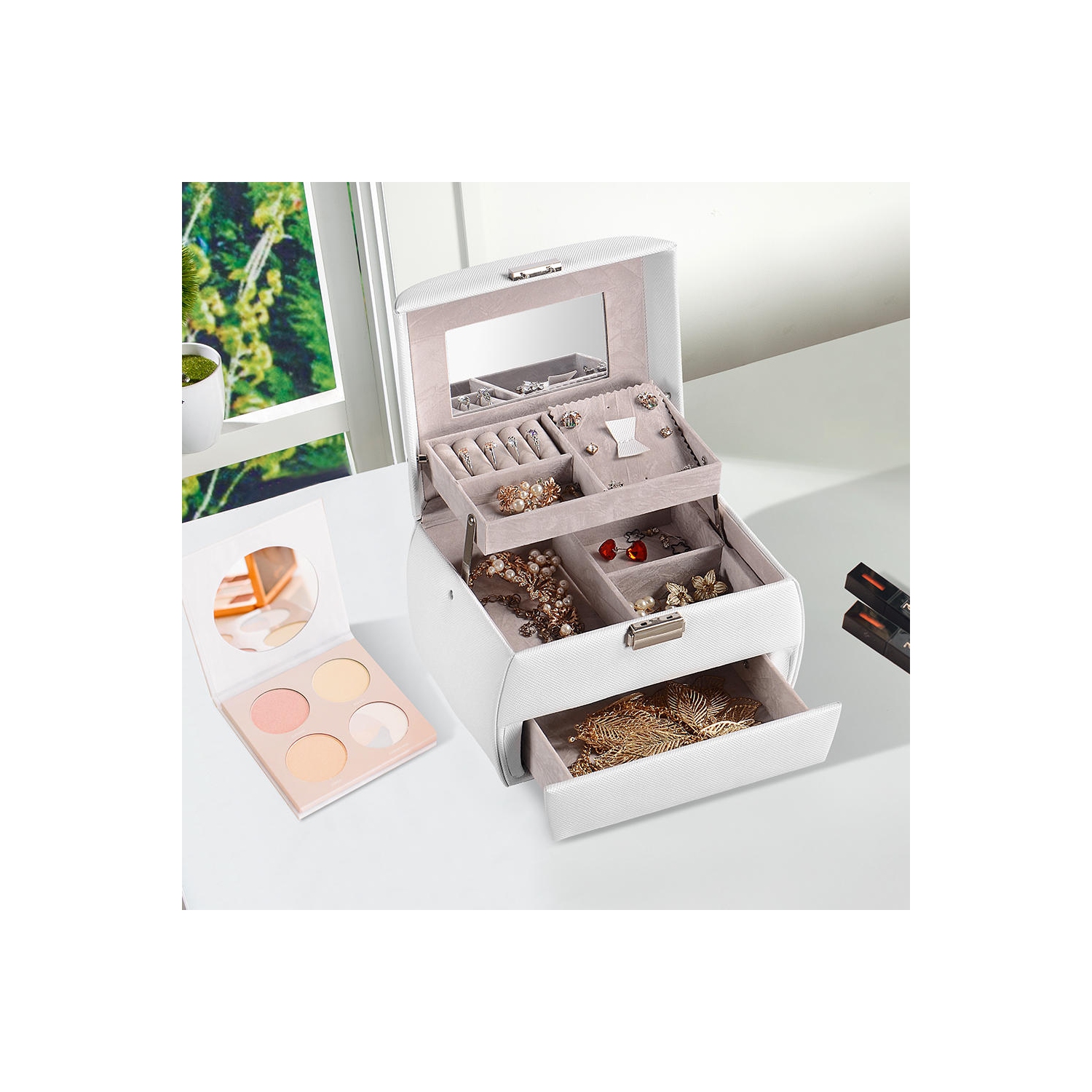 Coffret à bijoux en similicuir, coffret à bijoux pour le bracelet-jonc et anneaux