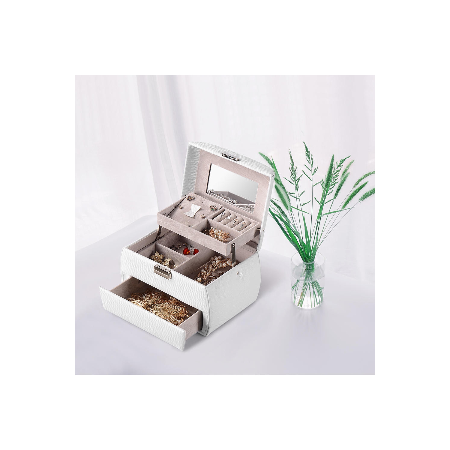 Coffret à bijoux en similicuir, coffret à bijoux pour le bracelet-jonc et anneaux