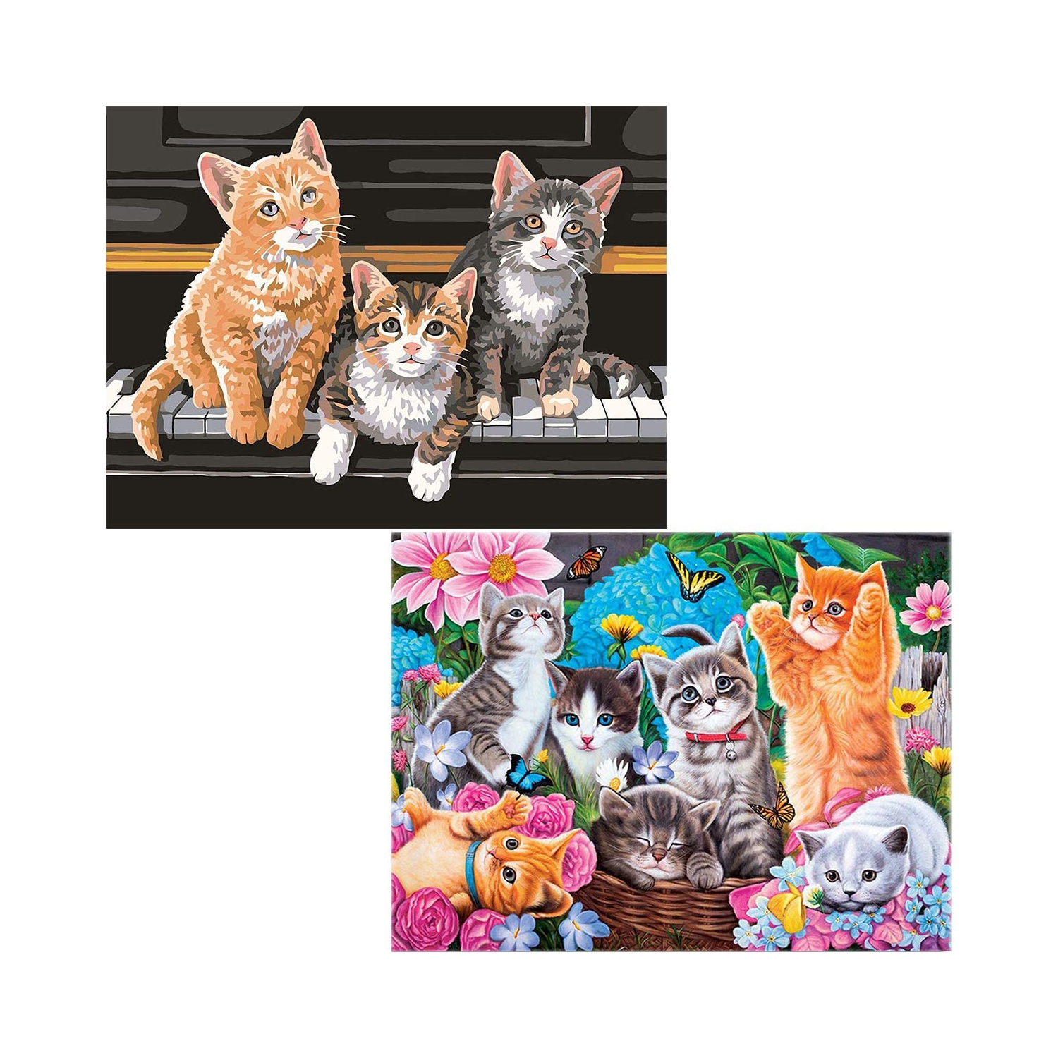 Ginfonr 5D DIY Diamond Painting Kit Piano Cats & Garden Kittens for Adults Full Drill by Number Kits, Pet Paint with Diamonds