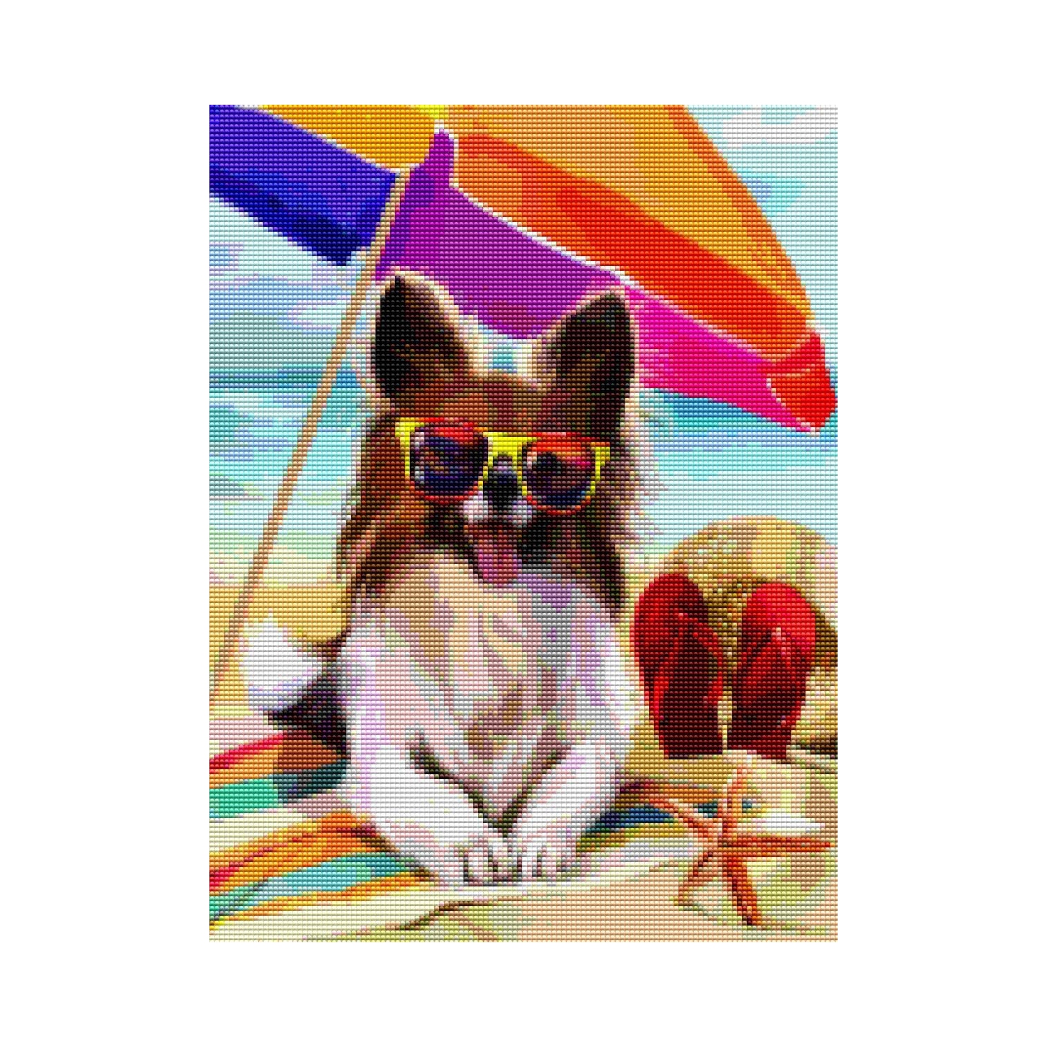 Ginfonr 5D DIY Diamond Painting Art Beach Sunglasses Dog for Adults Full Drill by Number Kits, Pet Holiday Paint with Diamond