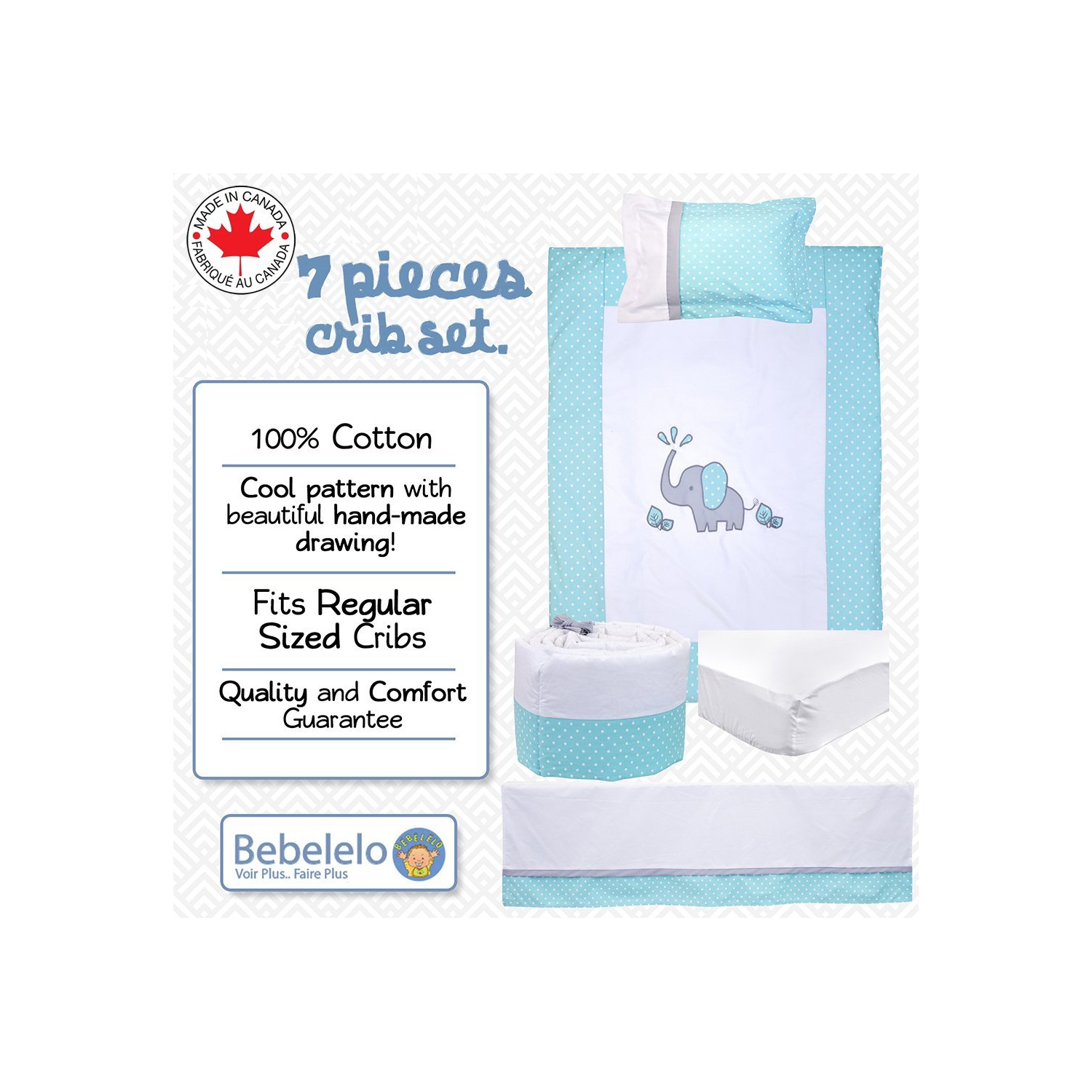 Ensemble de literie pour berceau de bébé Bebelelo pour garçons et filles - Ensemble de literie pour bébé 7 pièces