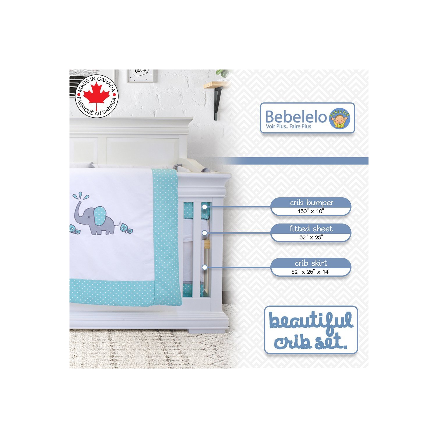 Ensemble de literie pour berceau de bébé Bebelelo pour garçons et filles - Ensemble de literie pour bébé 7 pièces