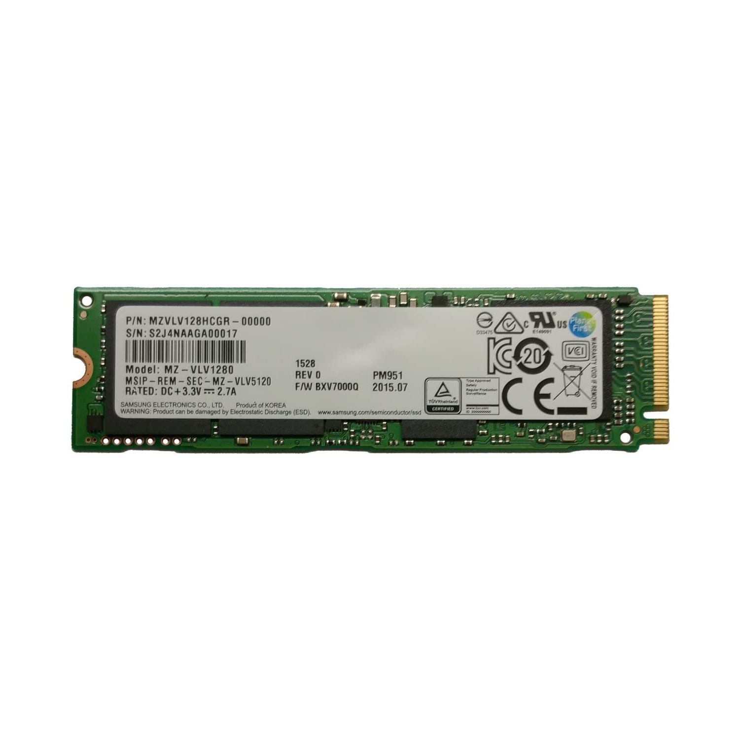 Samsung PM951 Series 128GB TLC PCI Express 3.0 x4 NVMe M.2 2280 Internal Solid State Drive (SSD) * Refurbished *