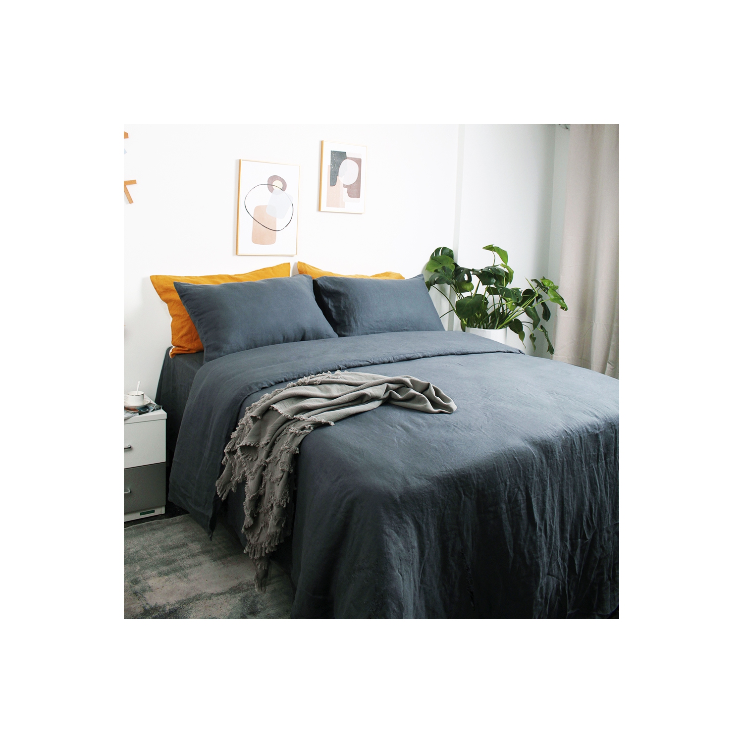 Ensemble de draps en lin 100 % français Highland Feather - Drap de lit 4 pièces - 1 drap plat et 1 drap-housse et 2 taies d’oreiller - Literie en lin