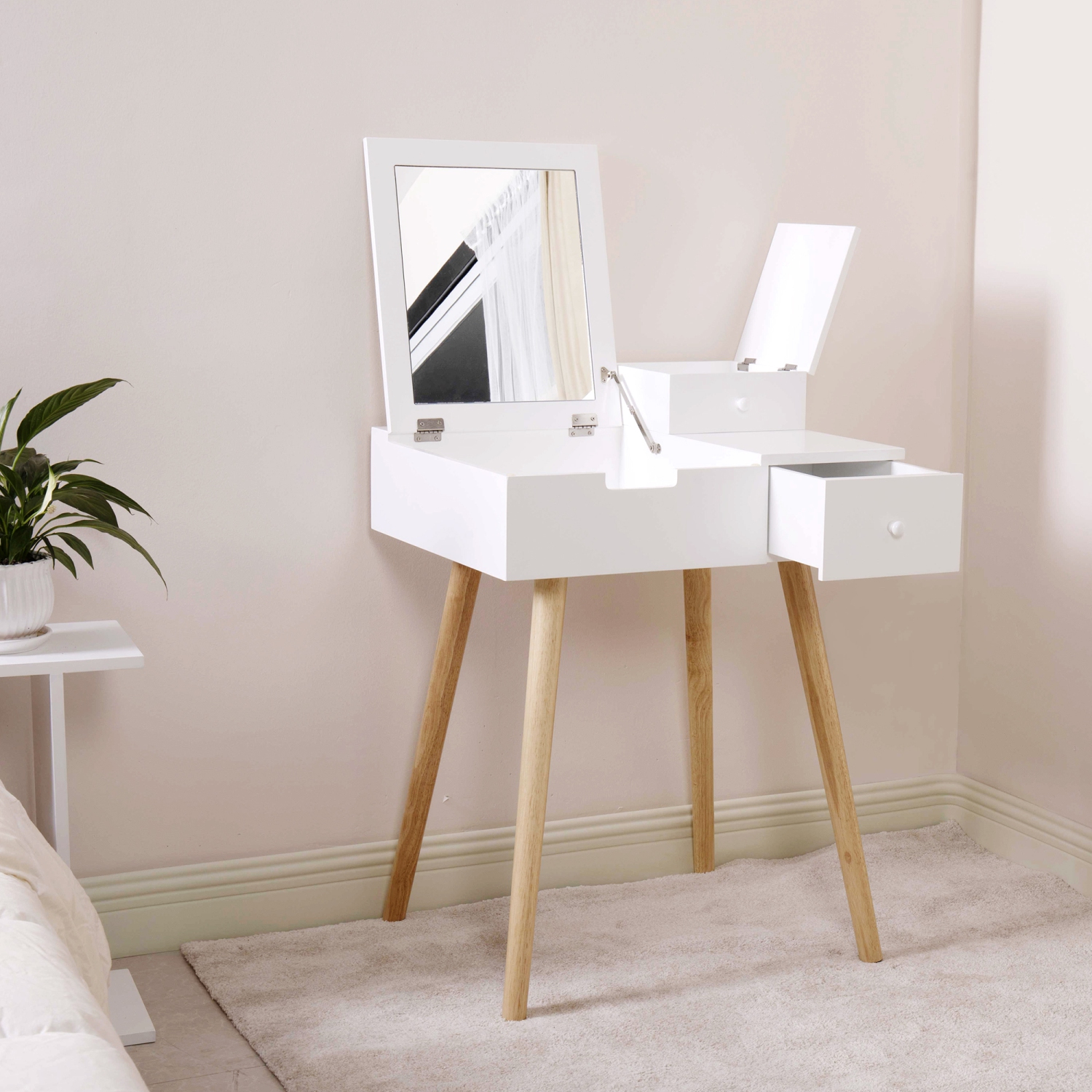ViscoLogic Daphne Ultra Modern Flip -Top Makeup Bedroom Vanity Table