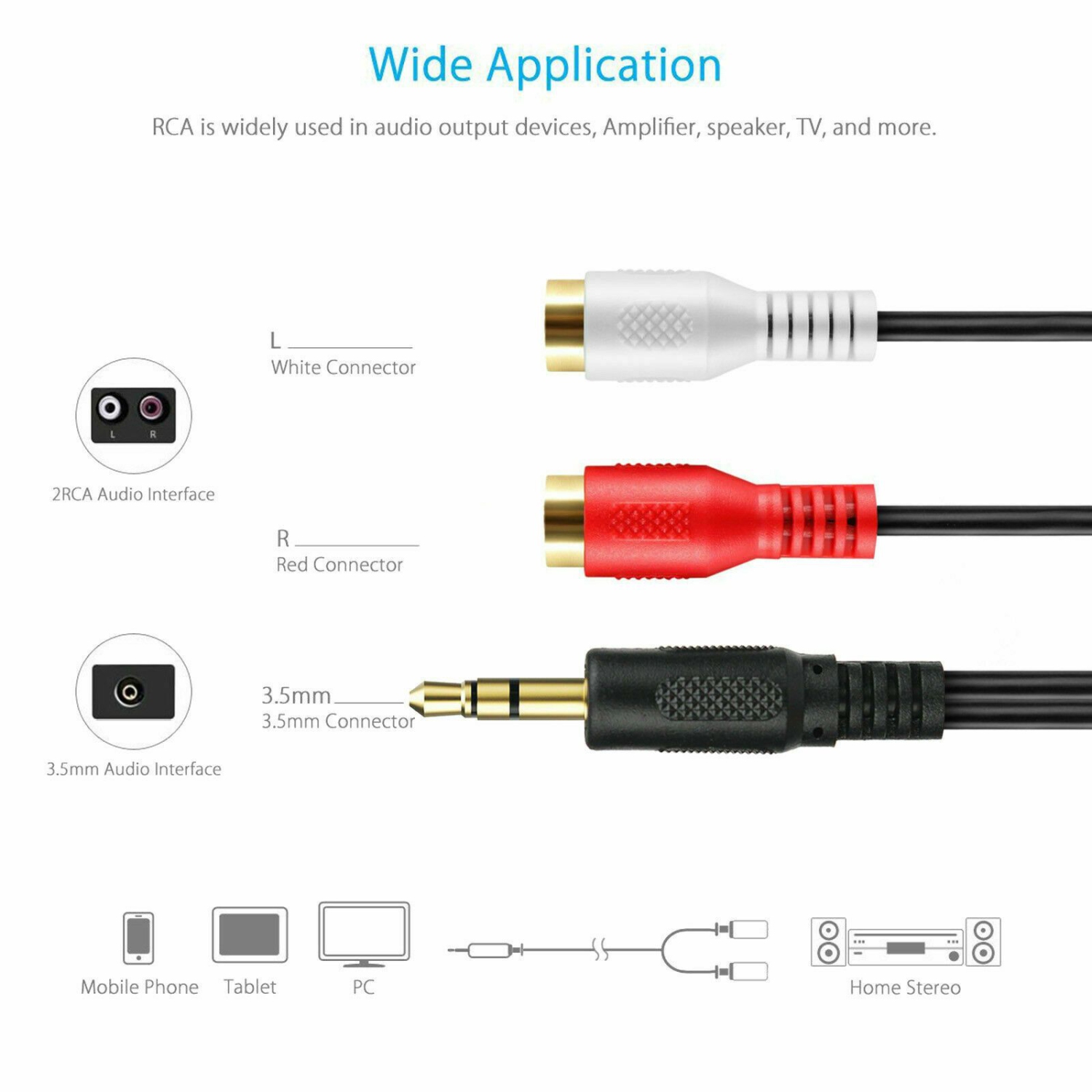 Câble adaptateur auxiliaire mâle à 2 RCA femelle, prise audio en y pour iPod MP3 TV téléphone