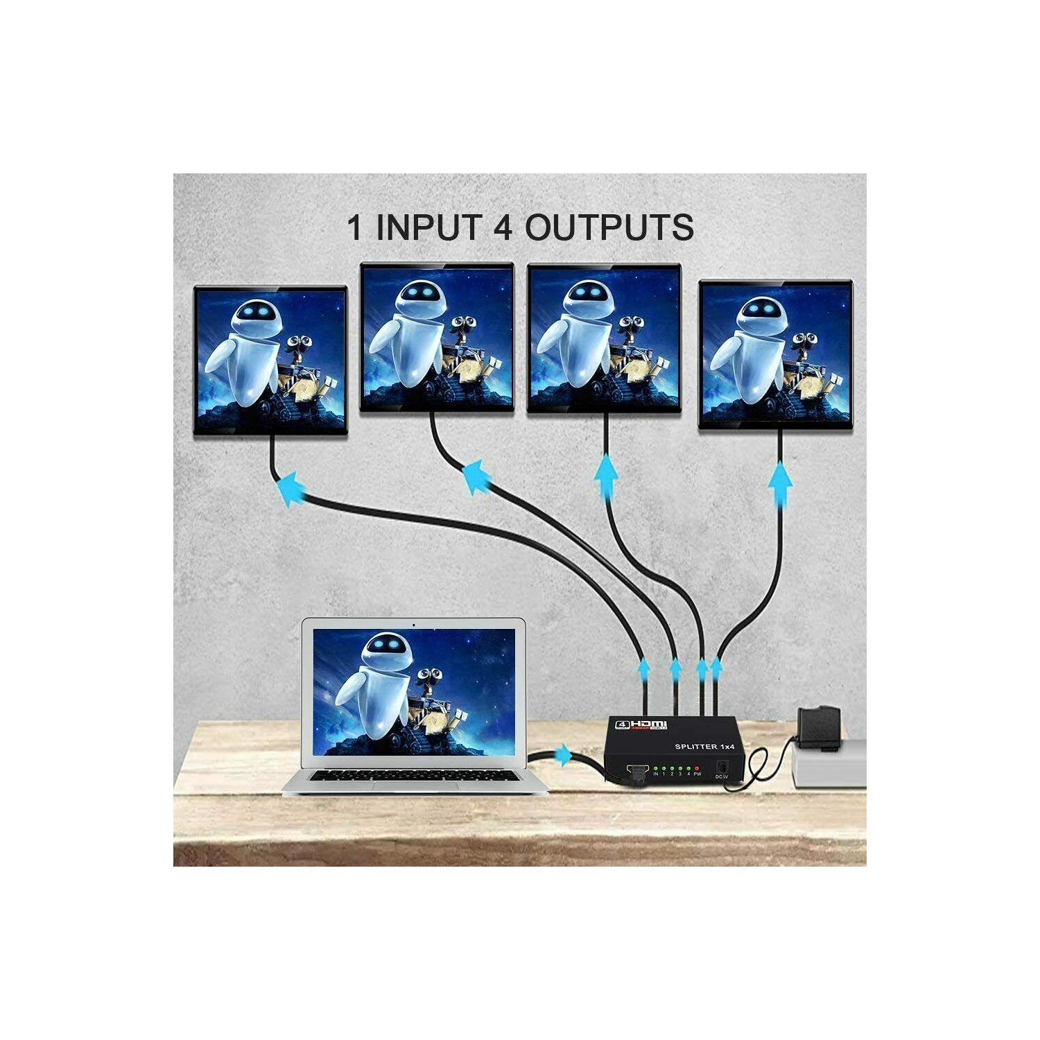 4-Port HDMI Splitter Hub Adapter Multi Display Duplicate Full HD 1080P 4K 2K 3D