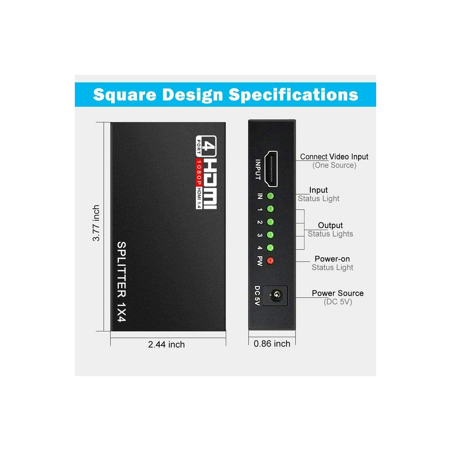 4-Port HDMI Splitter Hub Adapter Multi Display Duplicate Full HD 1080P 4K 2K 3D