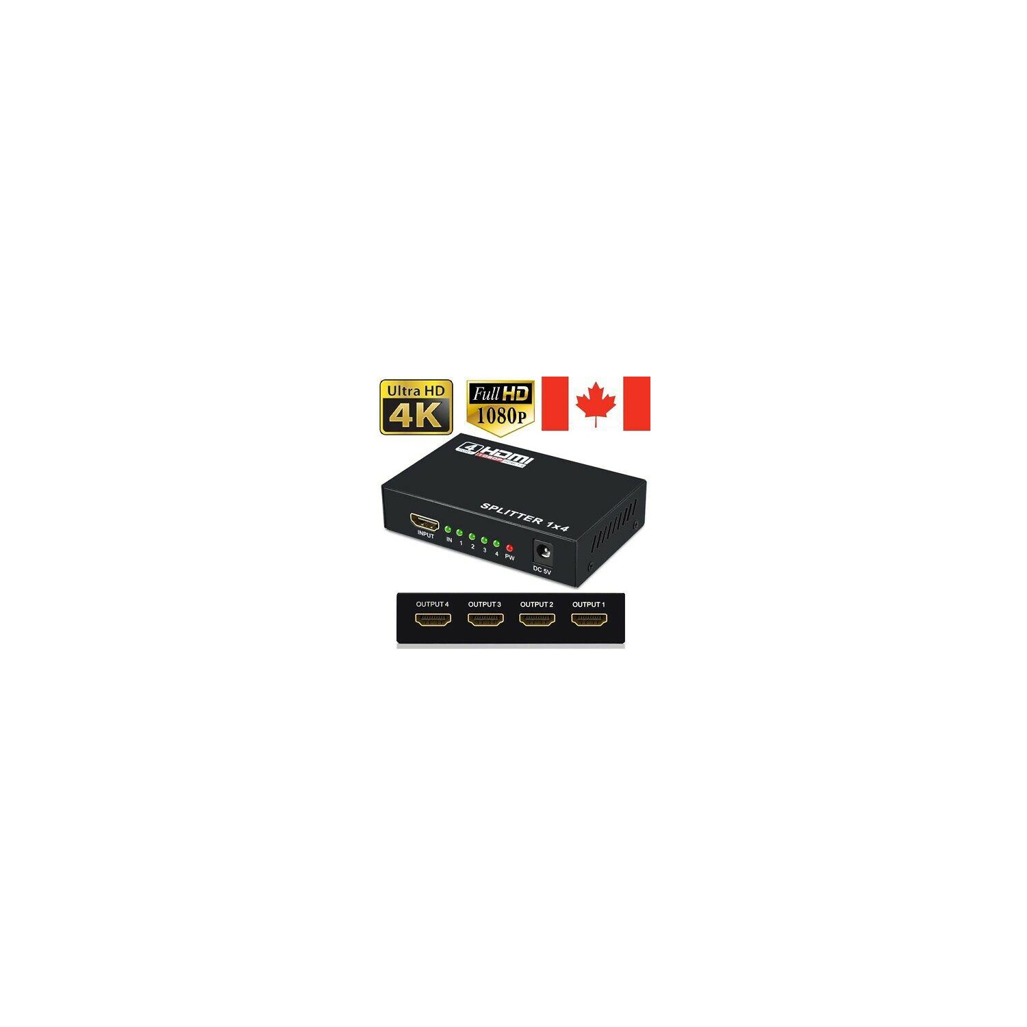 4-Port HDMI Splitter Hub Adapter Multi Display Duplicate Full HD 1080P 4K 2K 3D