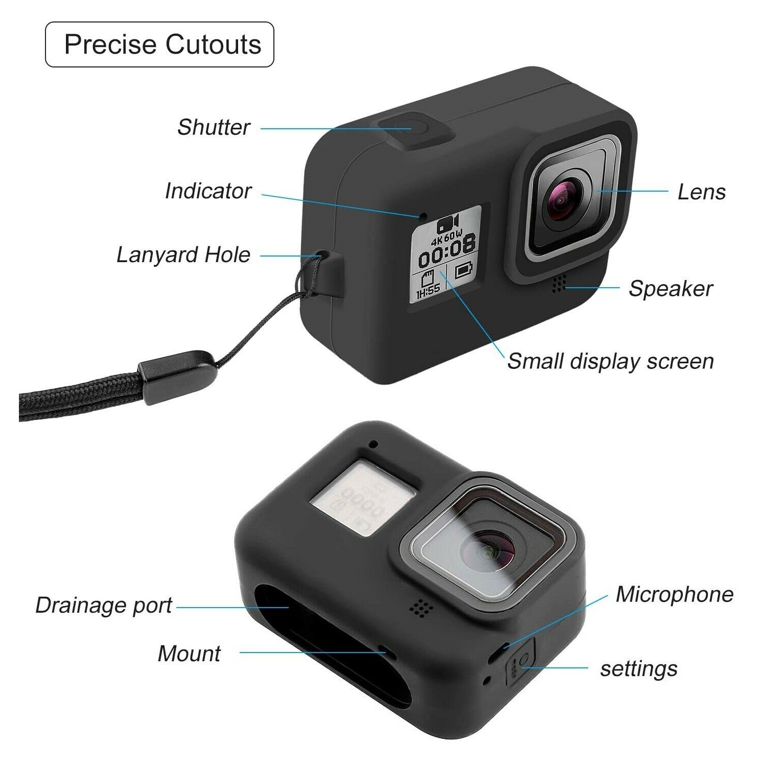 Pour étui GoPro Hero 8 - gaine de protection en caoutchouc de silicone