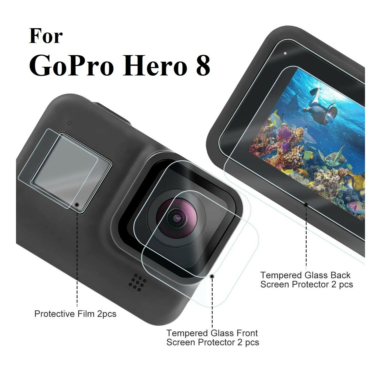 Protecteur d’écran en verre trempé de qualité supérieure pour GoPro Hero 8