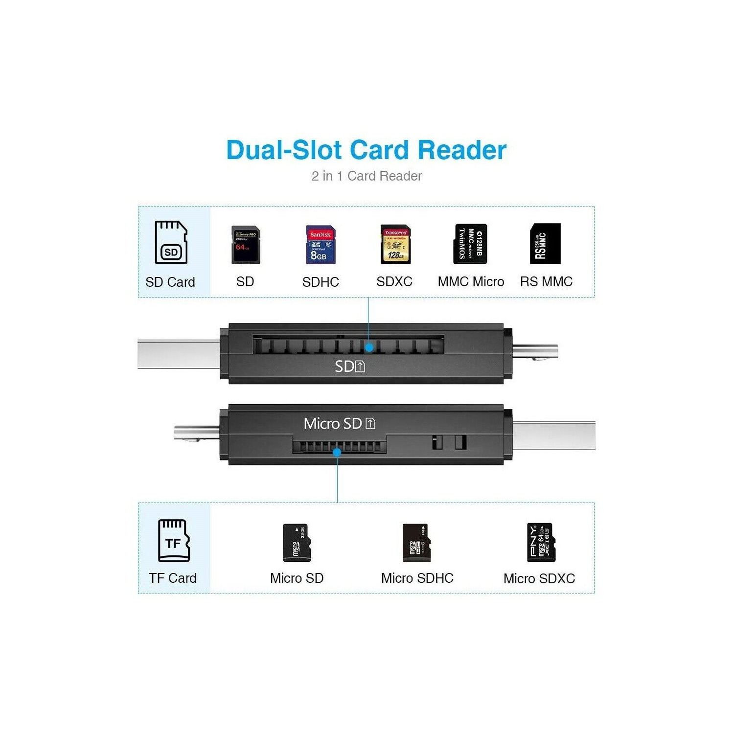 USB SD Card Reader + Micro USB Memory OTG Adapter For TF SD SDXC SDHC MMC
