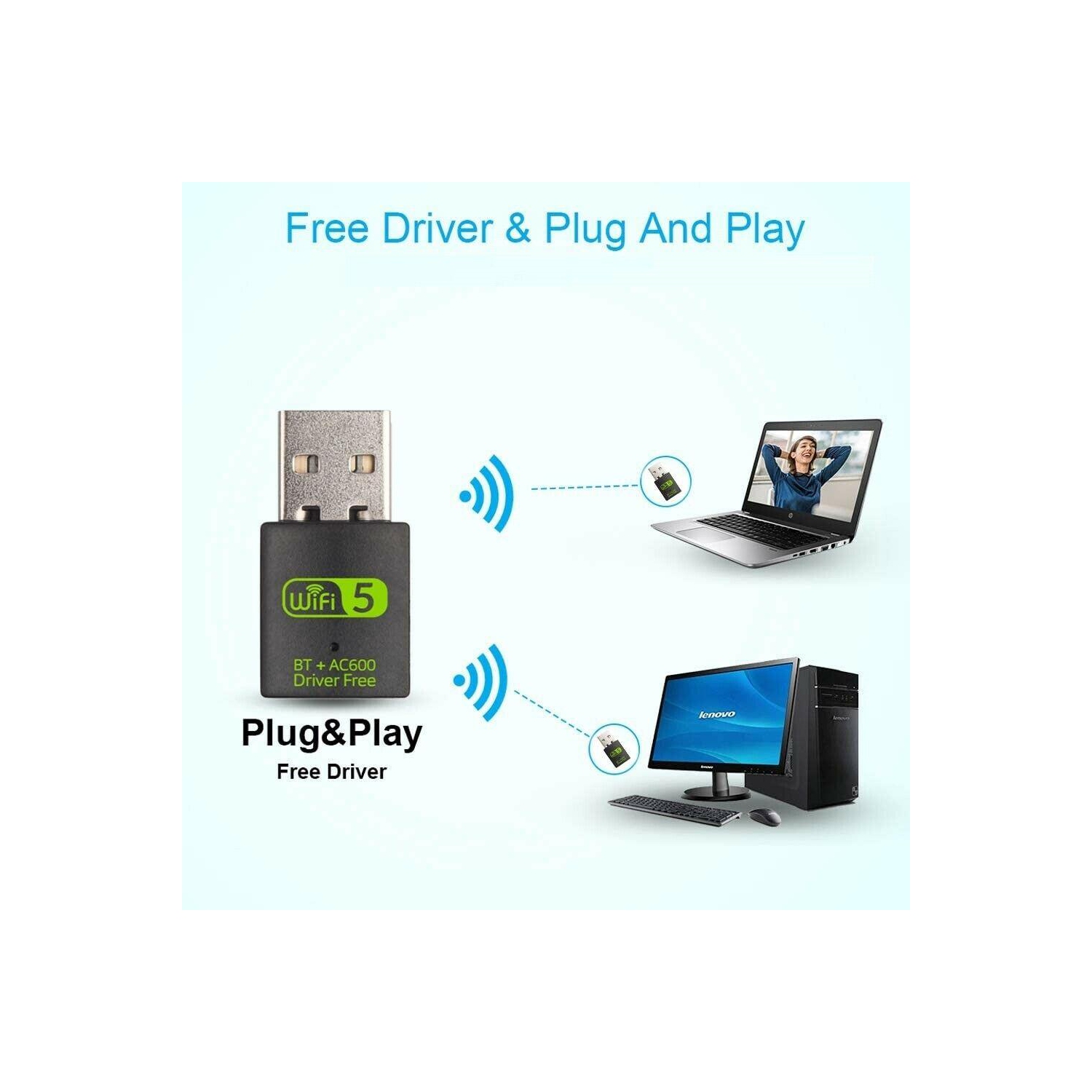 Bluetooth 4.2 USB Wireless WiFi Adapter Network Dongle 600Mbps Windows 2.4G/5G