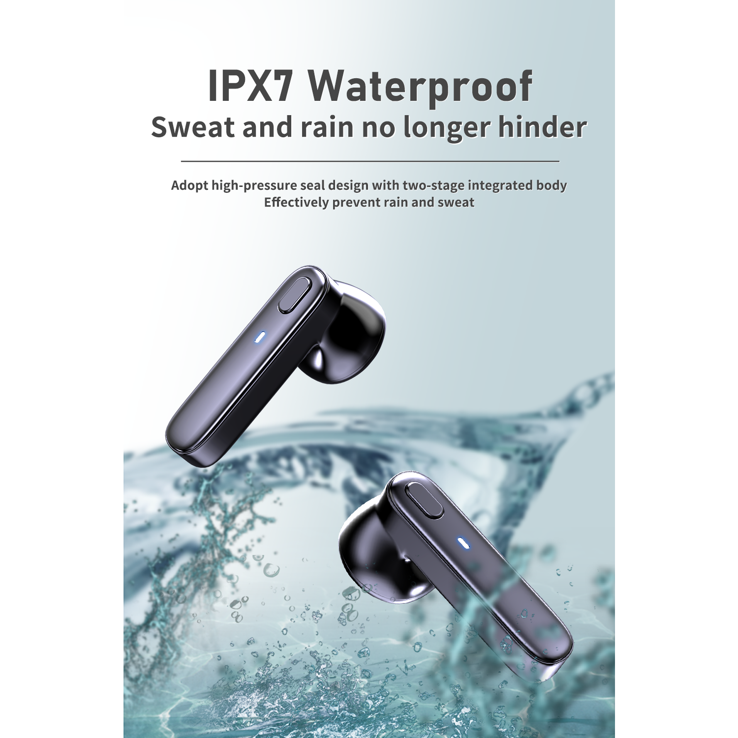 Kelvin True Wireless Sports Bluetooth Earbuds Fast Charging Led Digital Display Touch Control Waterproof in-Ear Headphones for Sports Work -Black