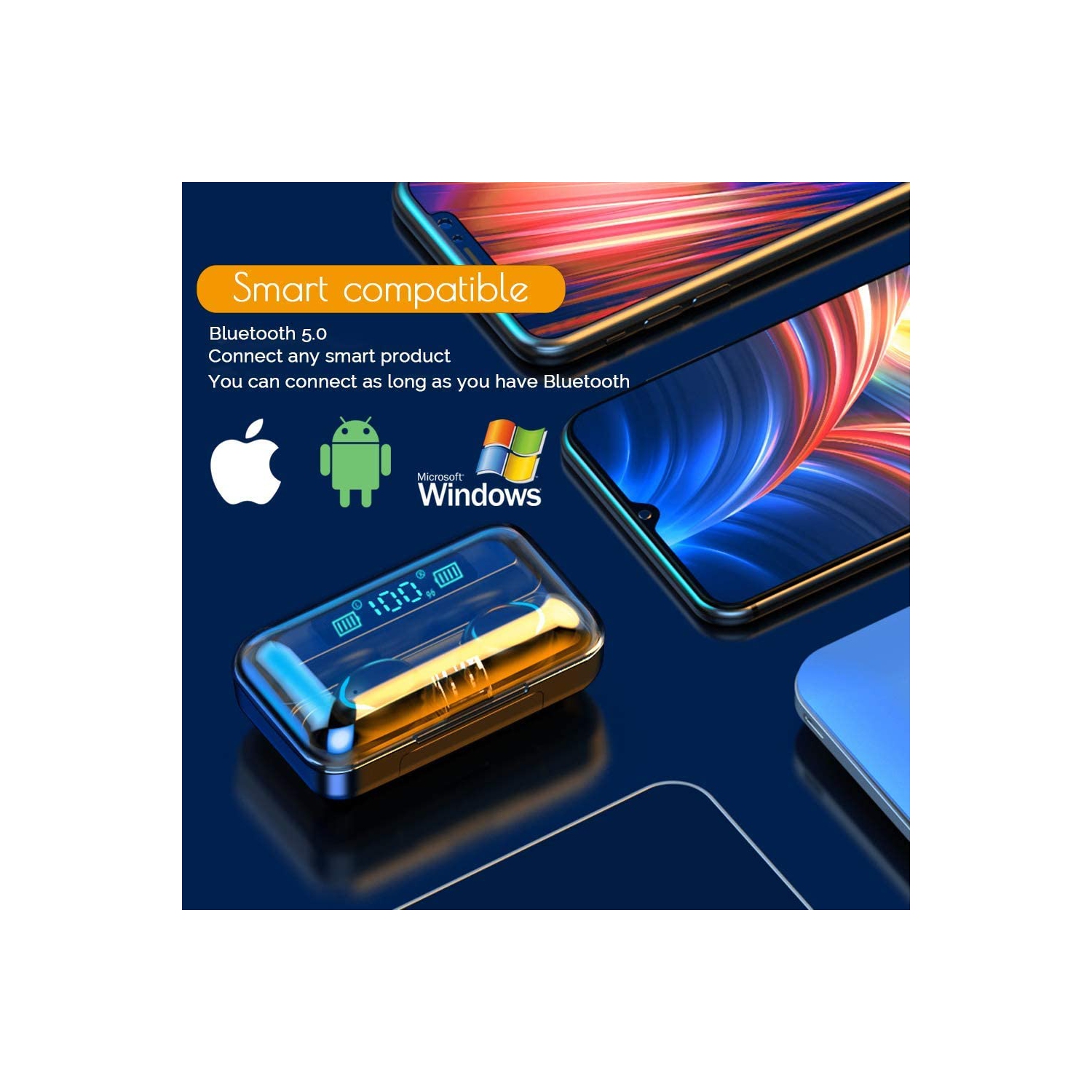 Wilmar Wireless Earbuds Bluetooth Headphones with LED Battery Display 3D Stereo Audio Touch Control in-Ear Headset Built-in Mic 2000MAH 120H Playtime