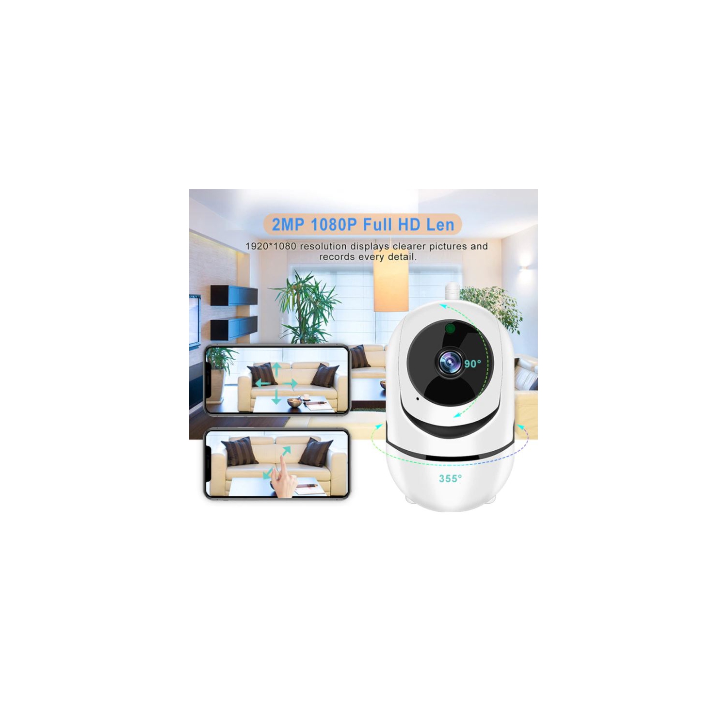 Caméra Surveillance WiFi Full HD 1080P Caméra de Sécurité Deux Voies Audio Vision Nuit à la Maison Sécurité Babyphone Caméra