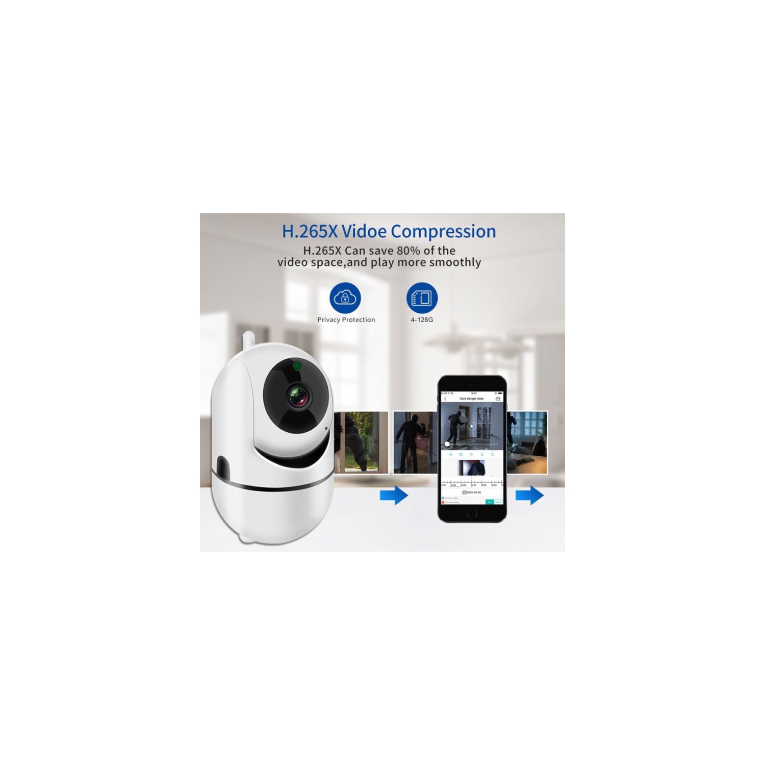 Caméra Surveillance WiFi Full HD 1080P Caméra de Sécurité Deux Voies Audio Vision Nuit à la Maison Sécurité Babyphone Caméra