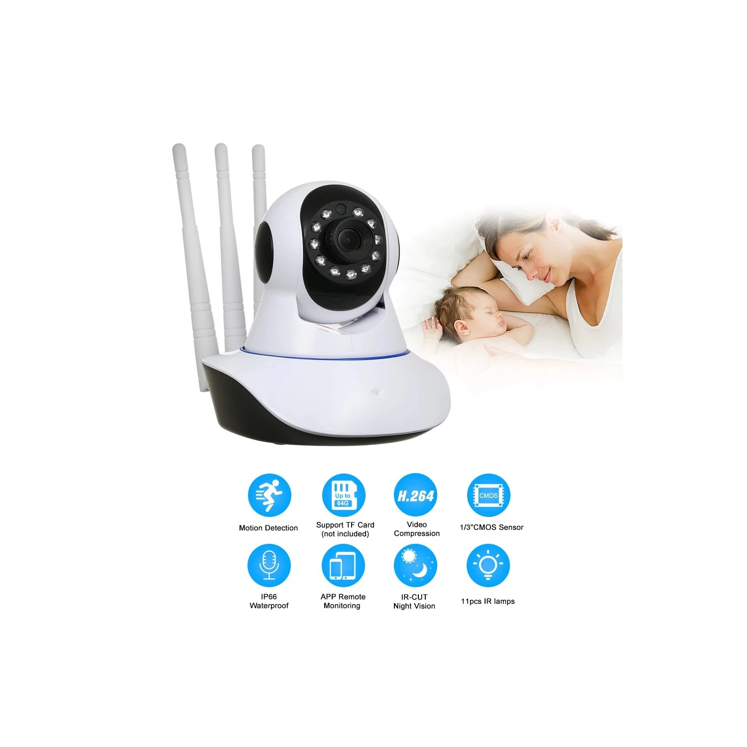 Sintac Home Security Camera,Baby 1080P HD Wireless WiFi Camera with 2 Way Audio Free Motion Alerts Night Vision for Pet/Nanny Compatible SD Card up