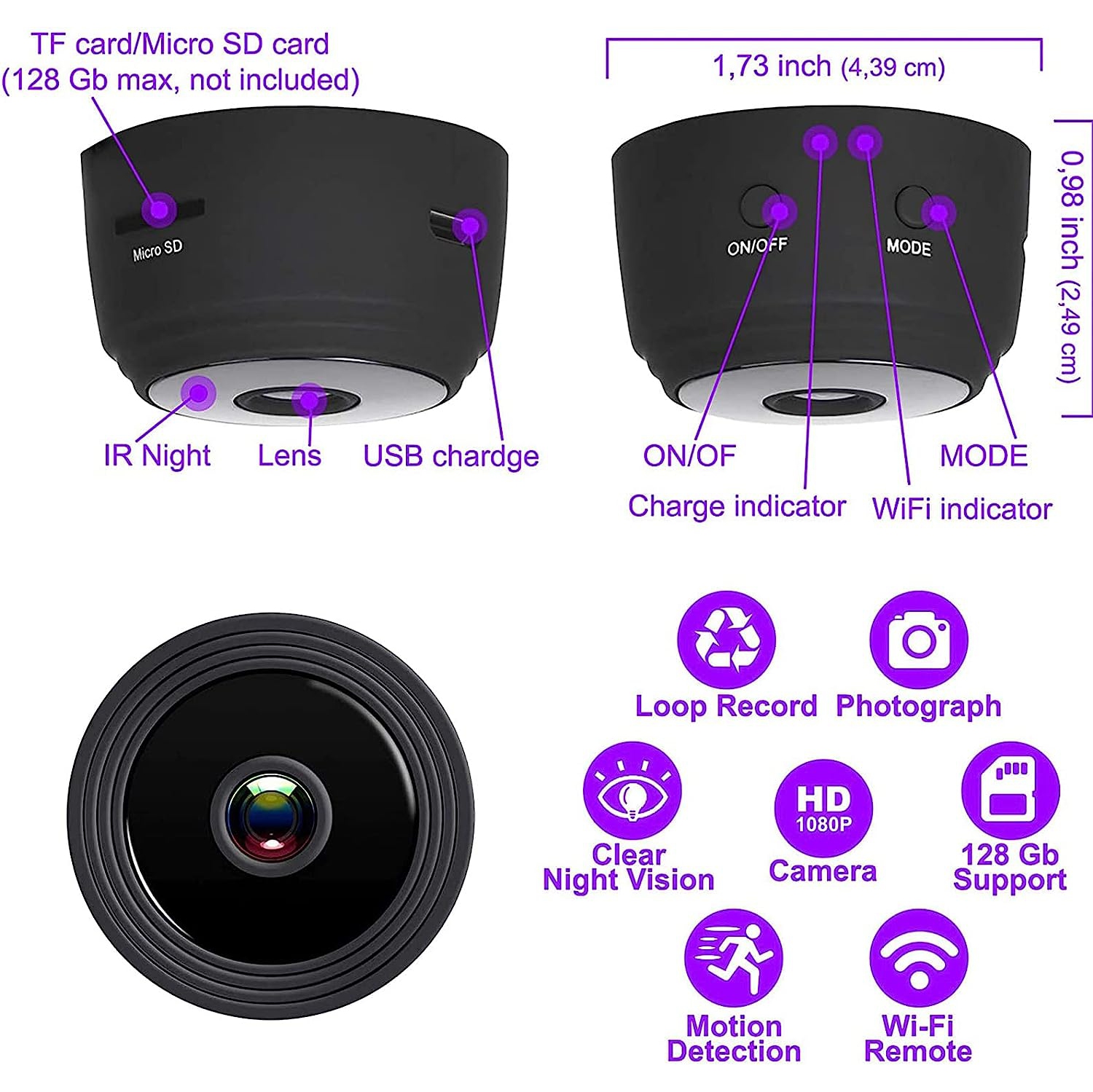 Mini caméra IP Wi-Fi de Hidensa Caméra de surveillance résidentielle Caméscope Nanny avec audio à 2 voies et détection de mouvement vision nocturne -