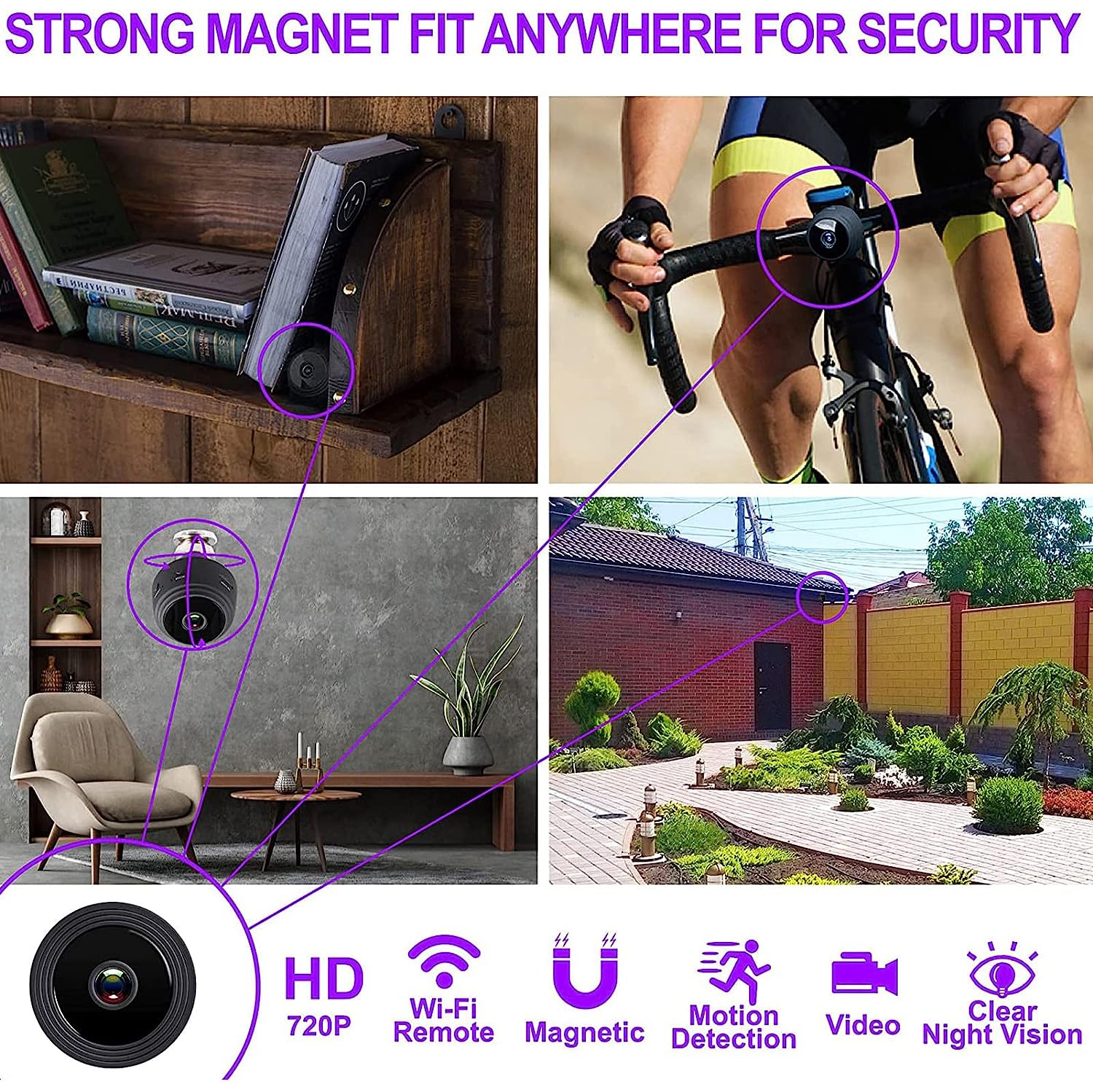 Mini caméra IP Wi-Fi de Hidensa Caméra de surveillance résidentielle Caméscope Nanny avec audio à 2 voies et détection de mouvement vision nocturne -