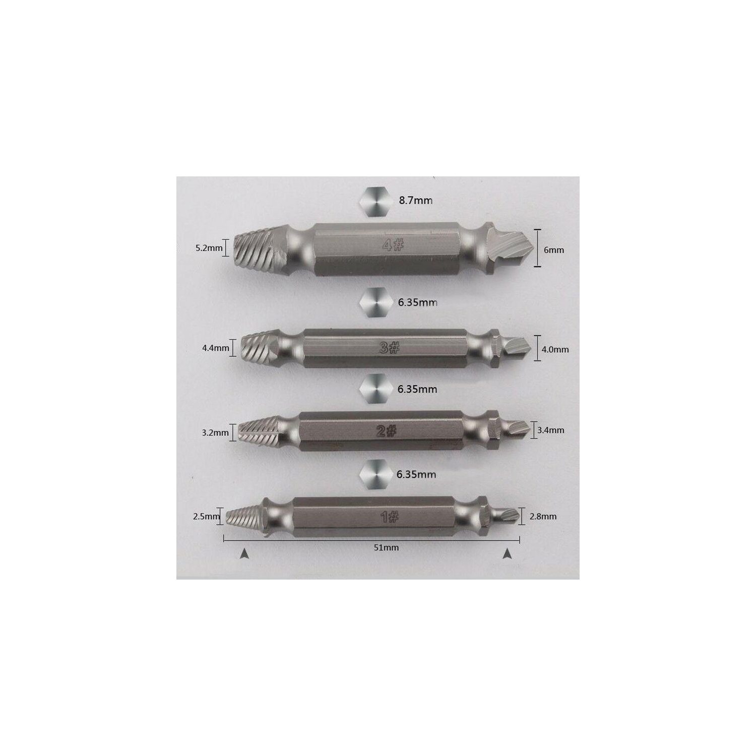 4 Piece Broken Bolt Damage Screw Remover Extractor Drill Bits Stud Tool Set