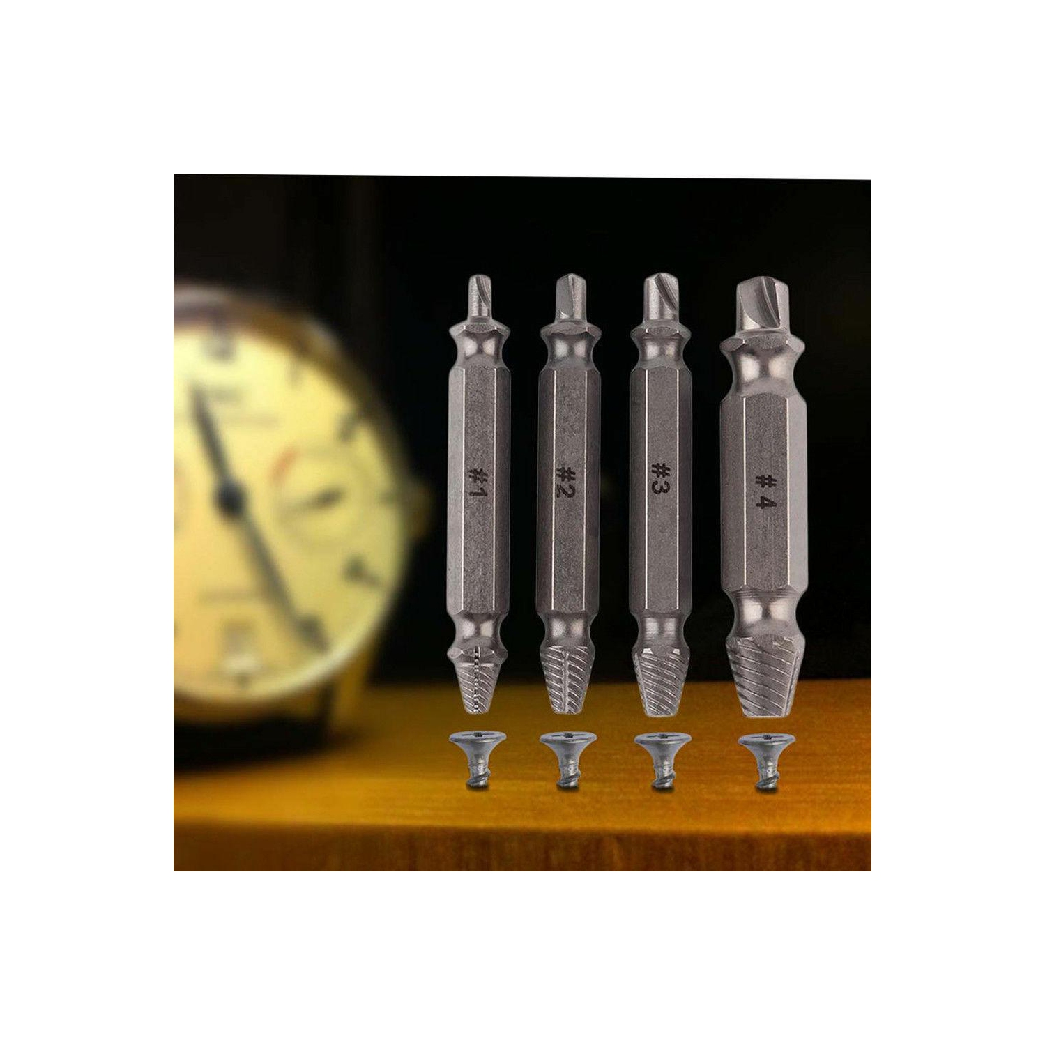 4 Piece Broken Bolt Damage Screw Remover Extractor Drill Bits Stud Tool Set