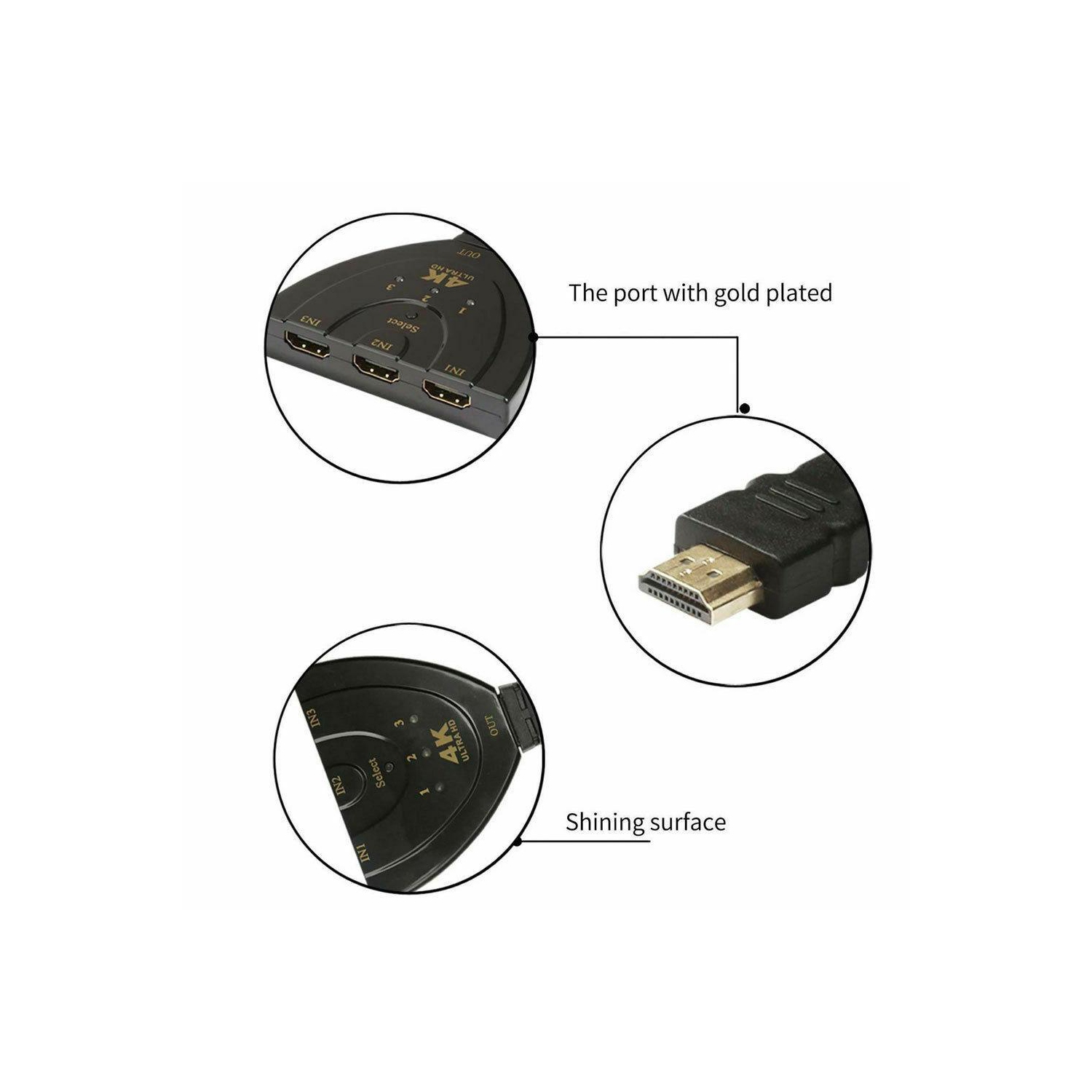 4K 3-Port HDMI Switcher Adapter AV Switch Splitter Converter Hub HDTV PC 2160P