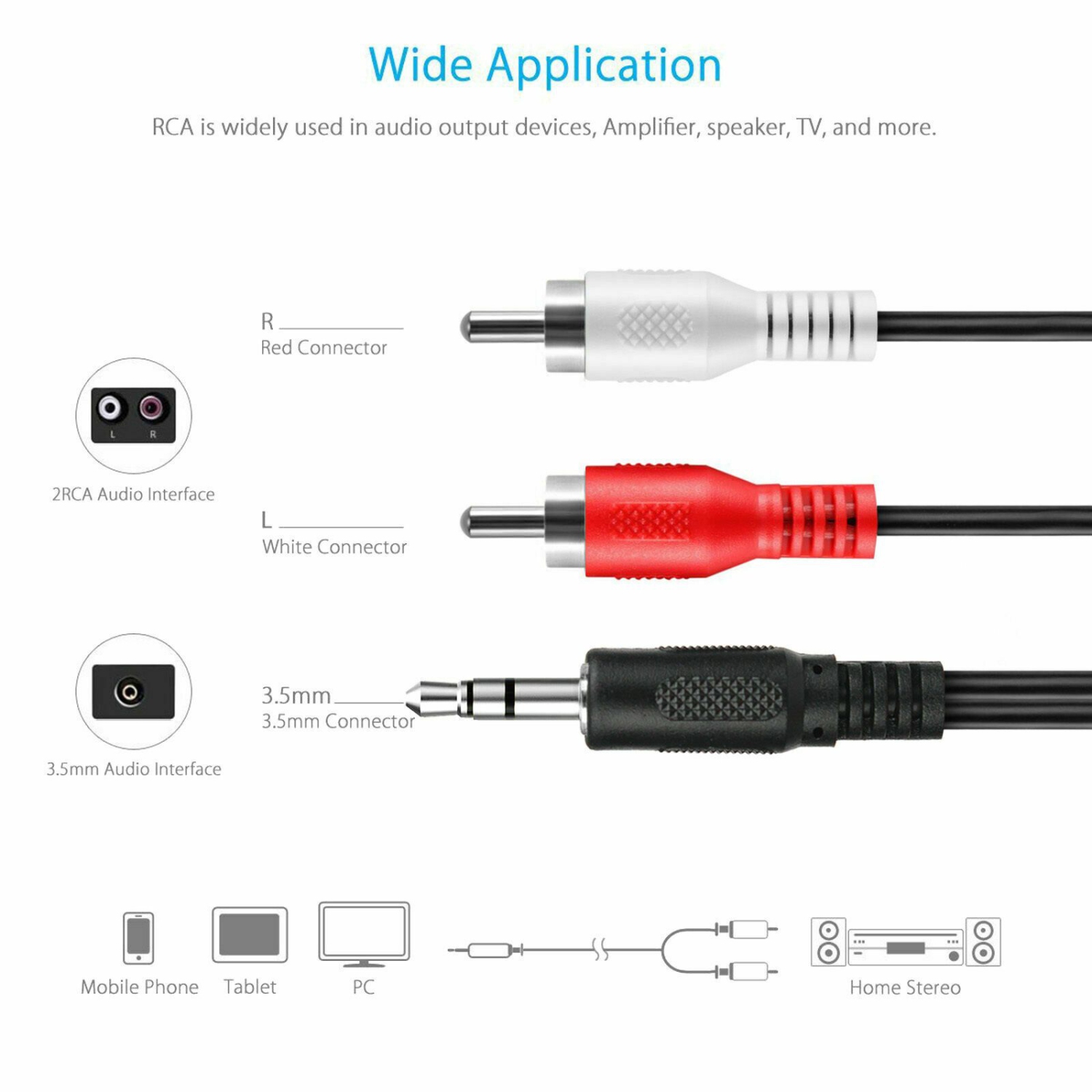 Câble adaptateur auxiliaire à 3,5 mm mâle vers 2 prises audio RCA y pour iPod MP3 TV DVD téléphone