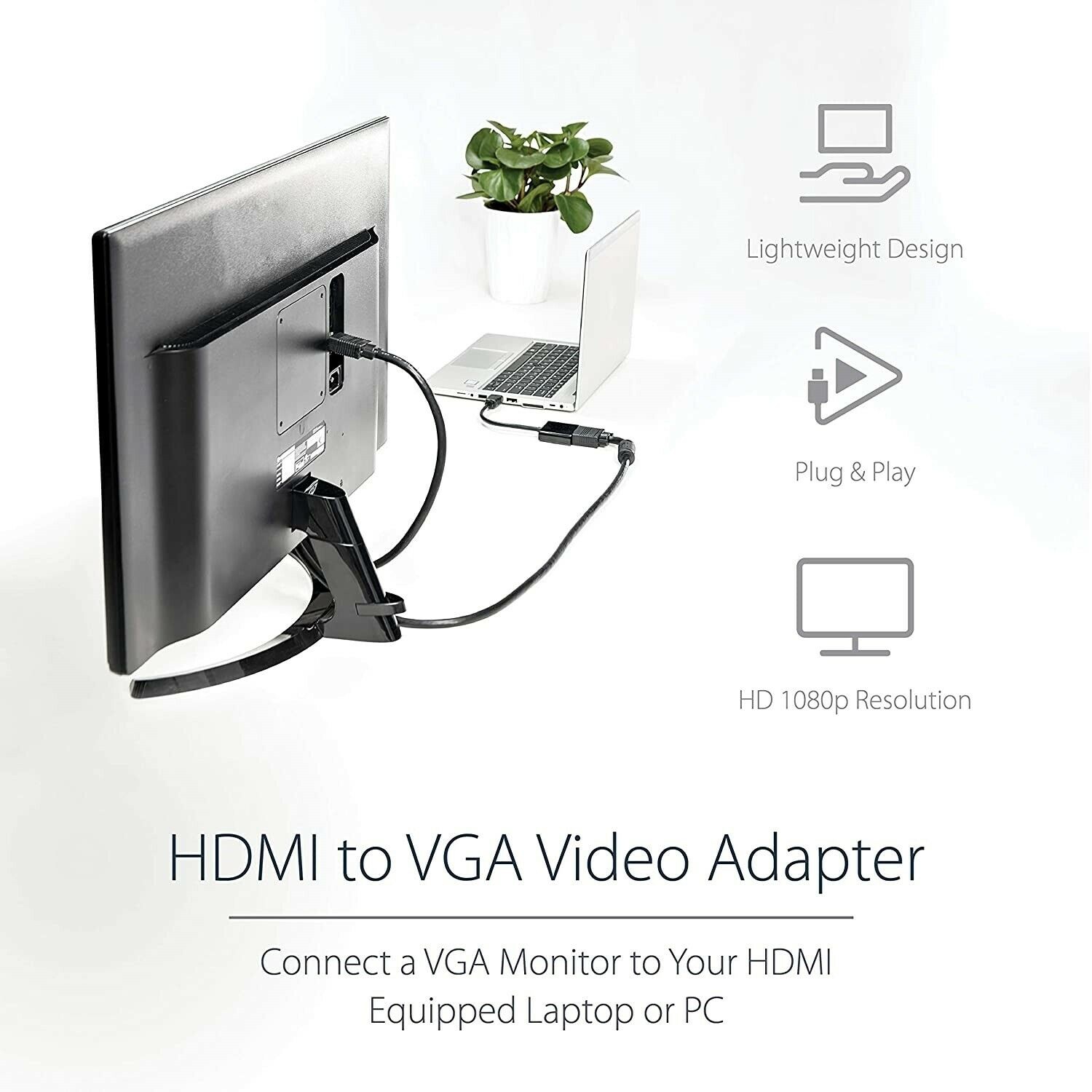 Adaptateur HDMI à VGA Câble vidéo Câble convertisseur 1080p pour moniteur de téléviseur ordinateur PC