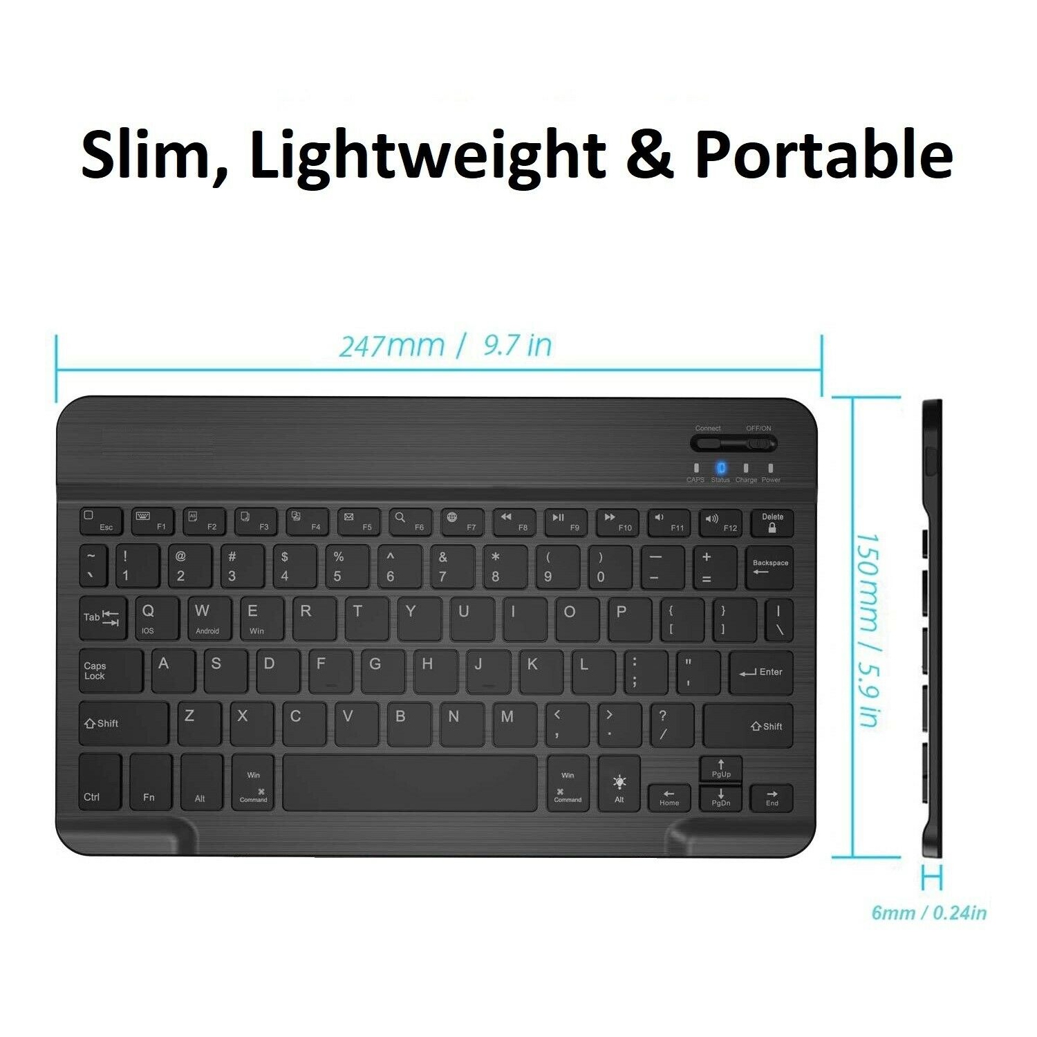 Universal Bluetooth RGB Wireless Keyboard Slim Portable Rechargeable Battery