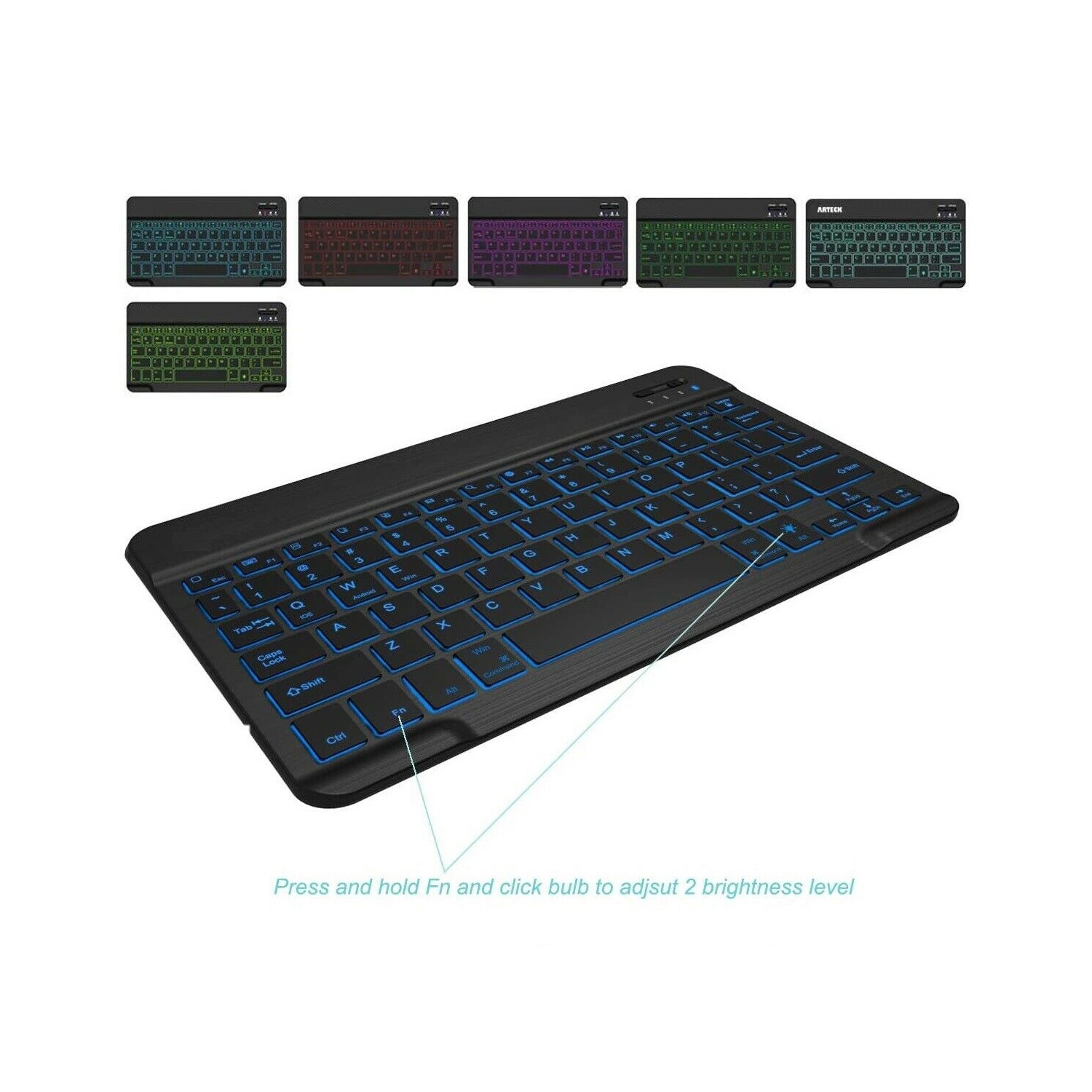 Universal Bluetooth RGB Wireless Keyboard Slim Portable Rechargeable Battery