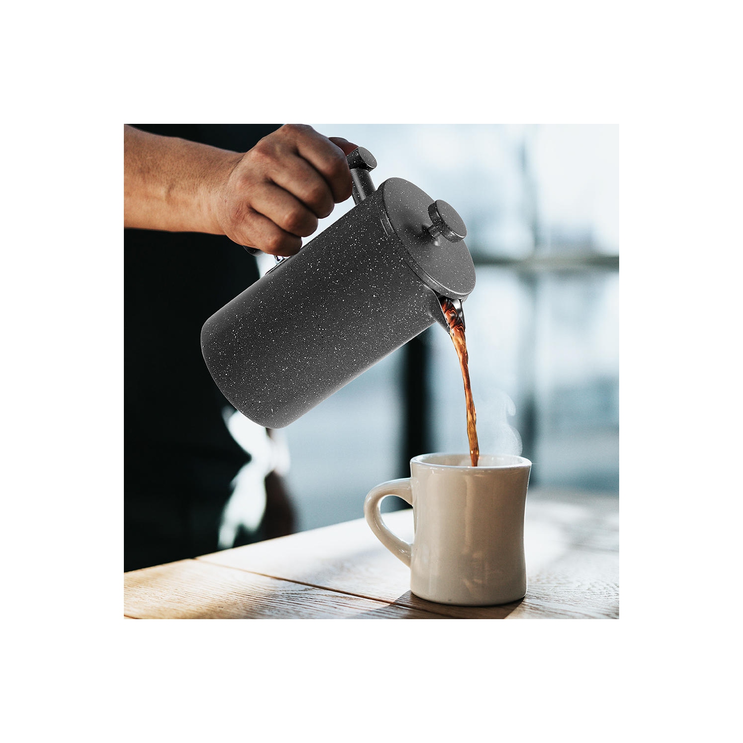 1L cafetière à piston à double paroi en acier inoxydable