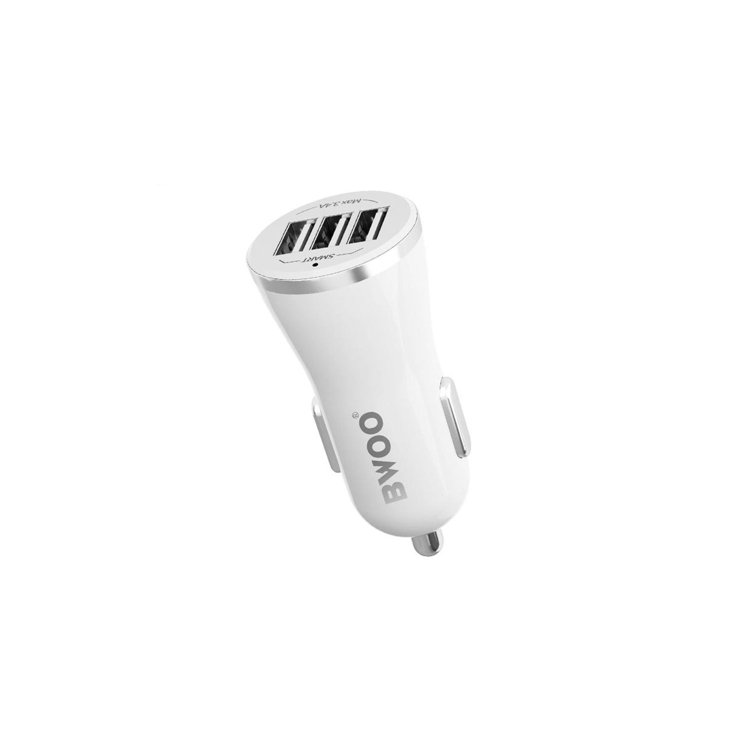 BWOO - Chargeur de Voiture avec 3 Ports USB, DC 12-24V, Sortie 5V 3.4A, Coque Ignifuge, Blanc