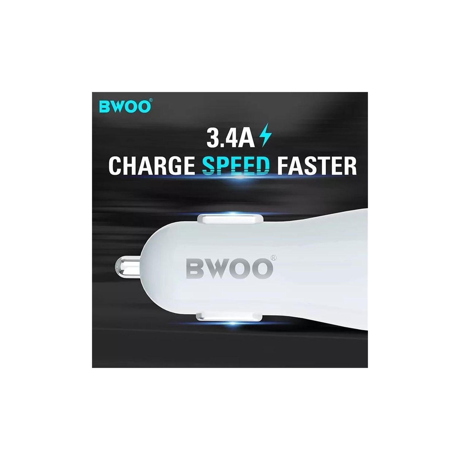BWOO - Chargeur de Voiture avec 3 Ports USB, DC 12-24V, Sortie 5V 3.4A, Coque Ignifuge, Blanc